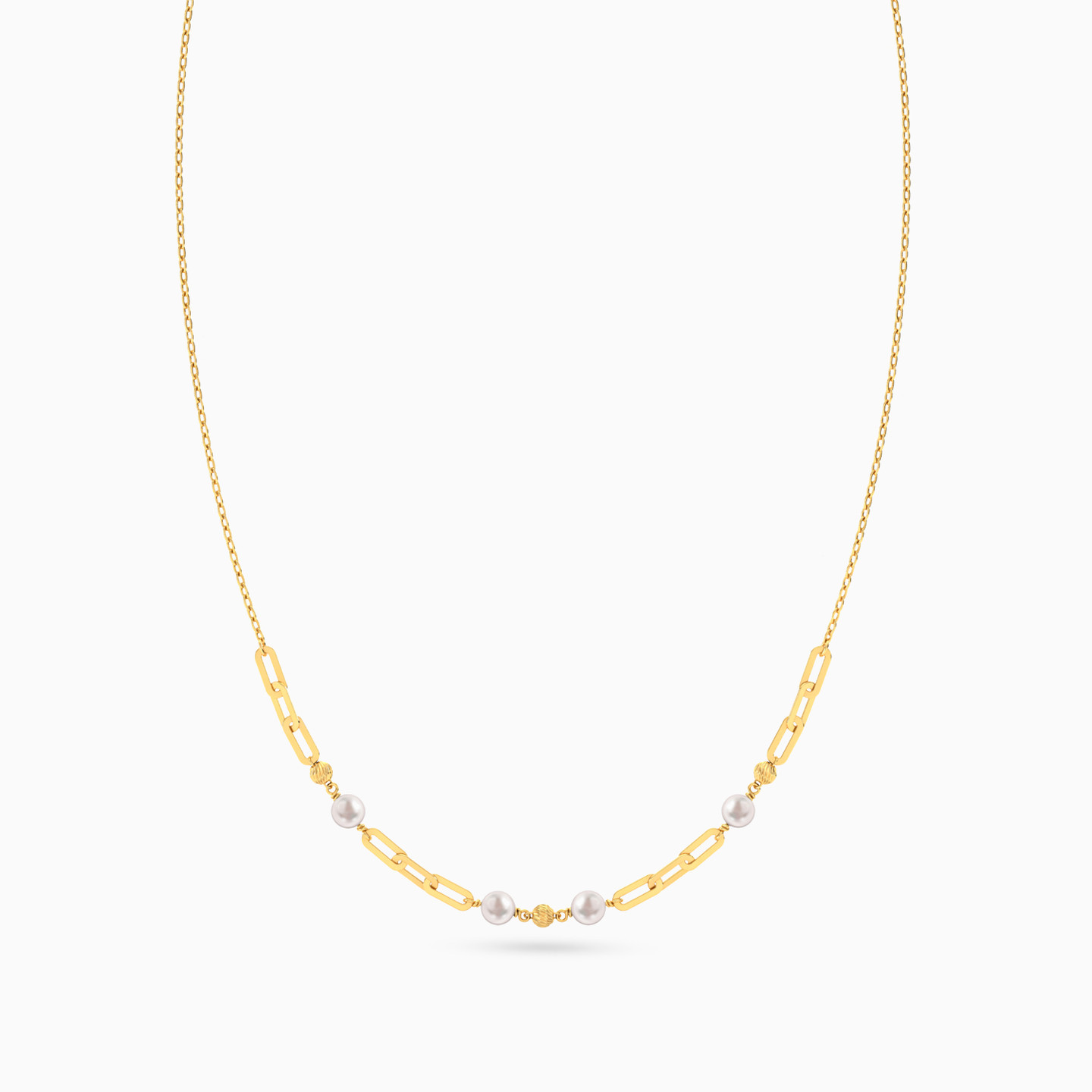 Beads Pearl Paperclip Necklace In 18K Gold - 3 Beads Pearl Paperclip Necklace In 18K Gold - 3