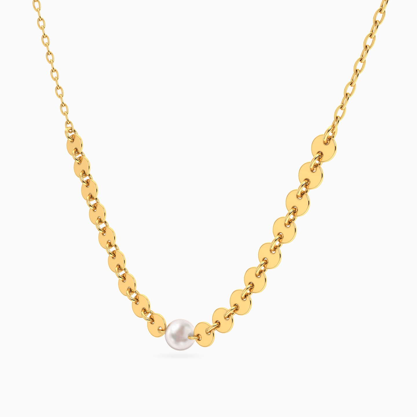 Oval Motifs Pearl Necklace In 18K Gold - 2 Oval Motifs Pearl Necklace In 18K Gold - 2