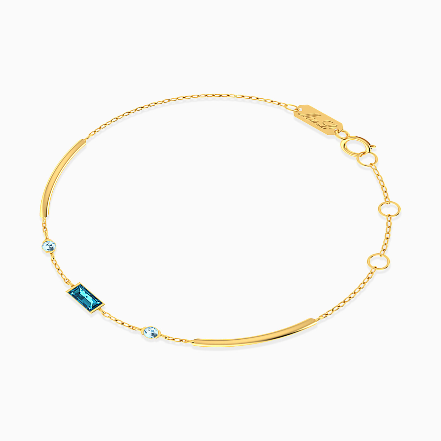 18K Gold Colored Stones Chain Bracelet - 2