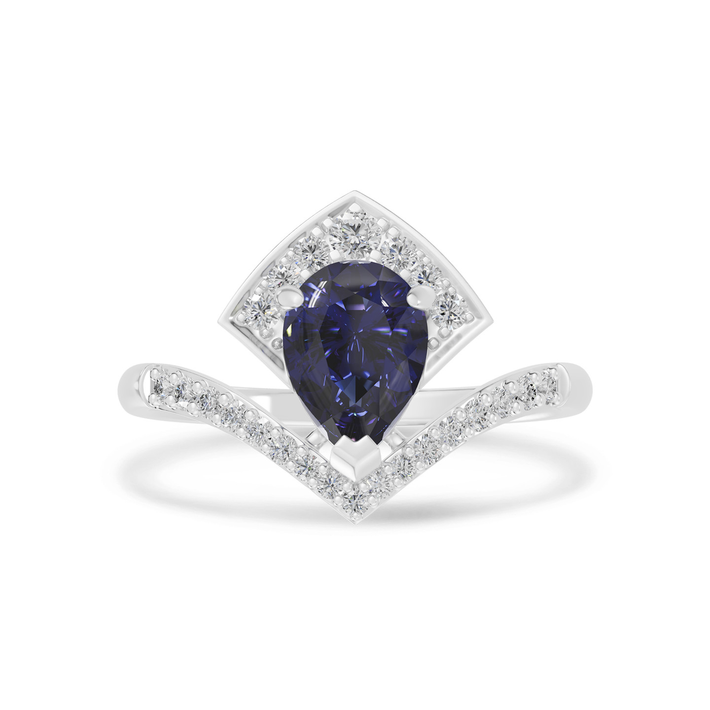 Fan Violet Stone Diamond Pave Ring In 18K Gold Fan Violet Stone Diamond Pave Ring In 18K Gold