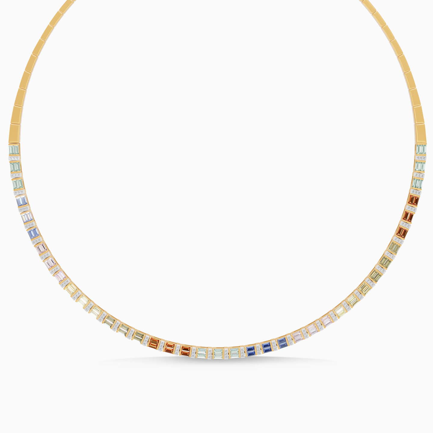 Baguette Colored Stones & Diamond Collar Necklace In 18K Gold Baguette Colored Stones & Diamond Collar Necklace In 18K Gold