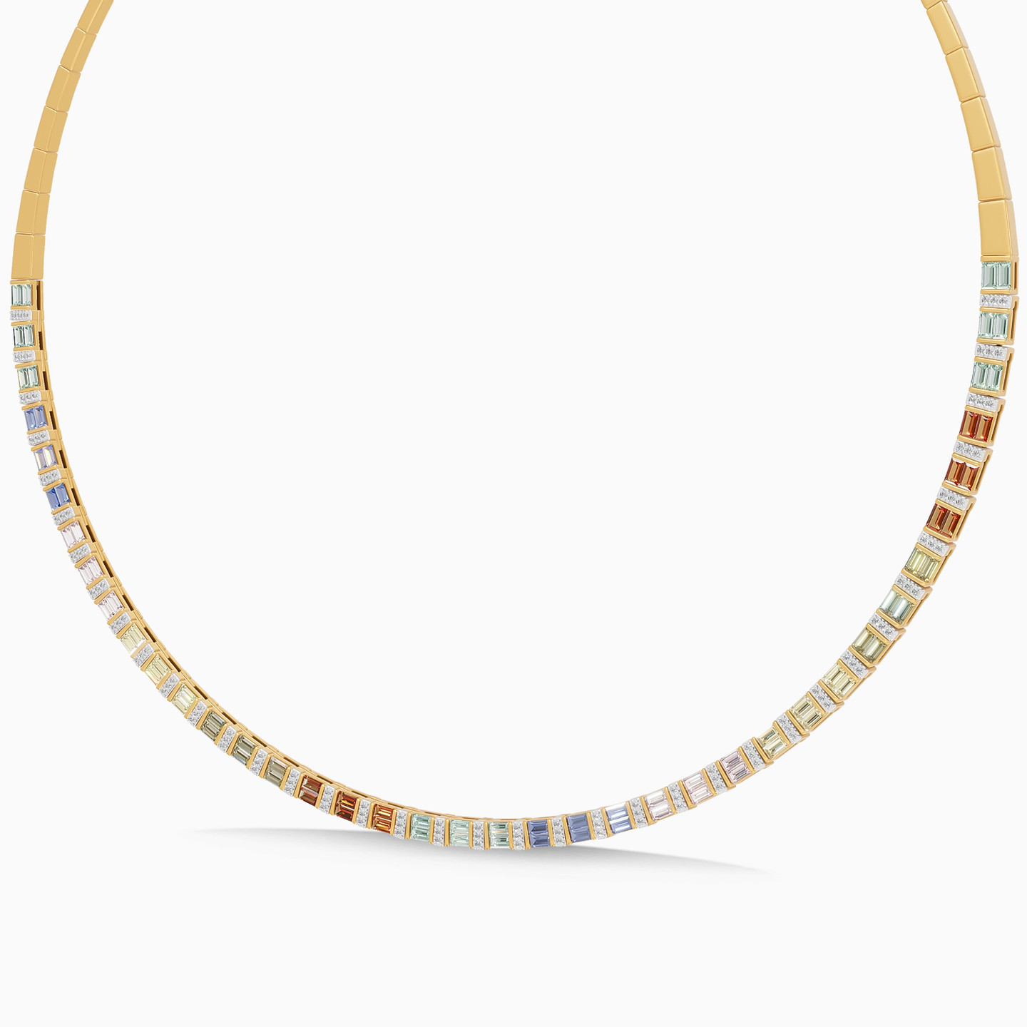 Baguette Colored Stones & Diamond Collar Necklace In 18K Gold - 3 Baguette Colored Stones & Diamond Collar Necklace In 18K Gold - 3