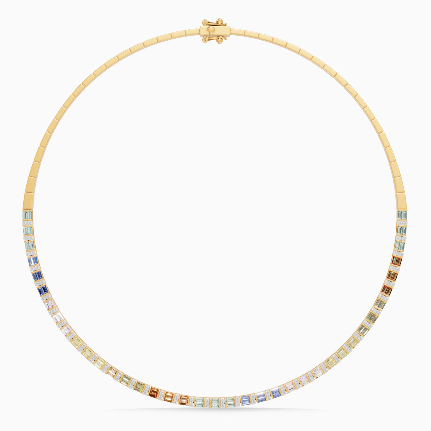 Baguette Colored Stones & Diamond Collar Necklace In 18K Gold - 4 Baguette Colored Stones & Diamond Collar Necklace In 18K Gold - 4