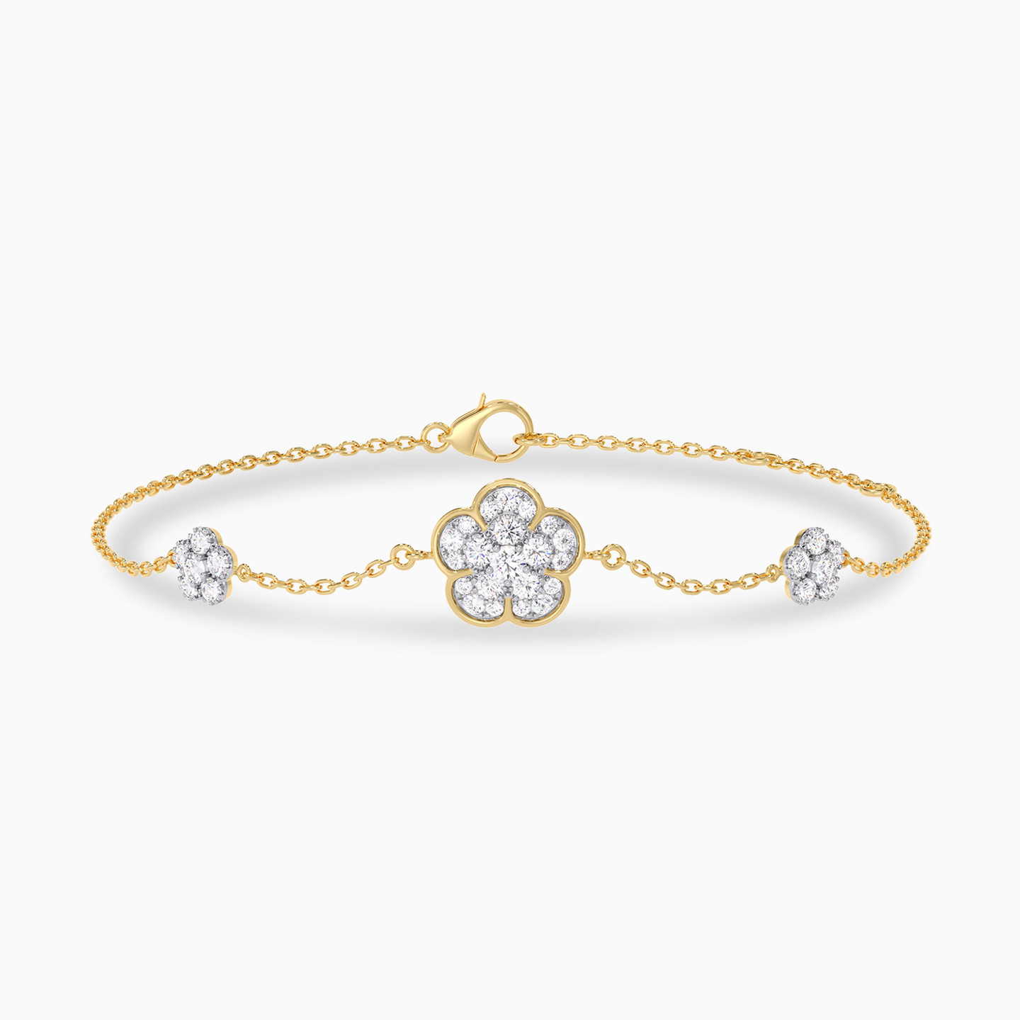 Flowers Diamond Chain Bracelet In 18K Gold - 2 Flowers Diamond Chain Bracelet In 18K Gold - 2