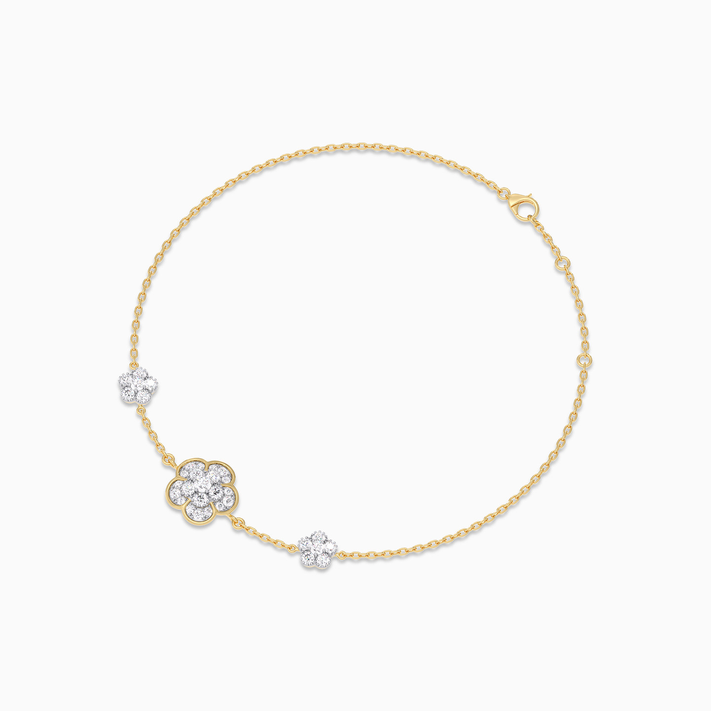 Flowers Diamond Chain Bracelet In 18K Gold - 4 Flowers Diamond Chain Bracelet In 18K Gold - 4