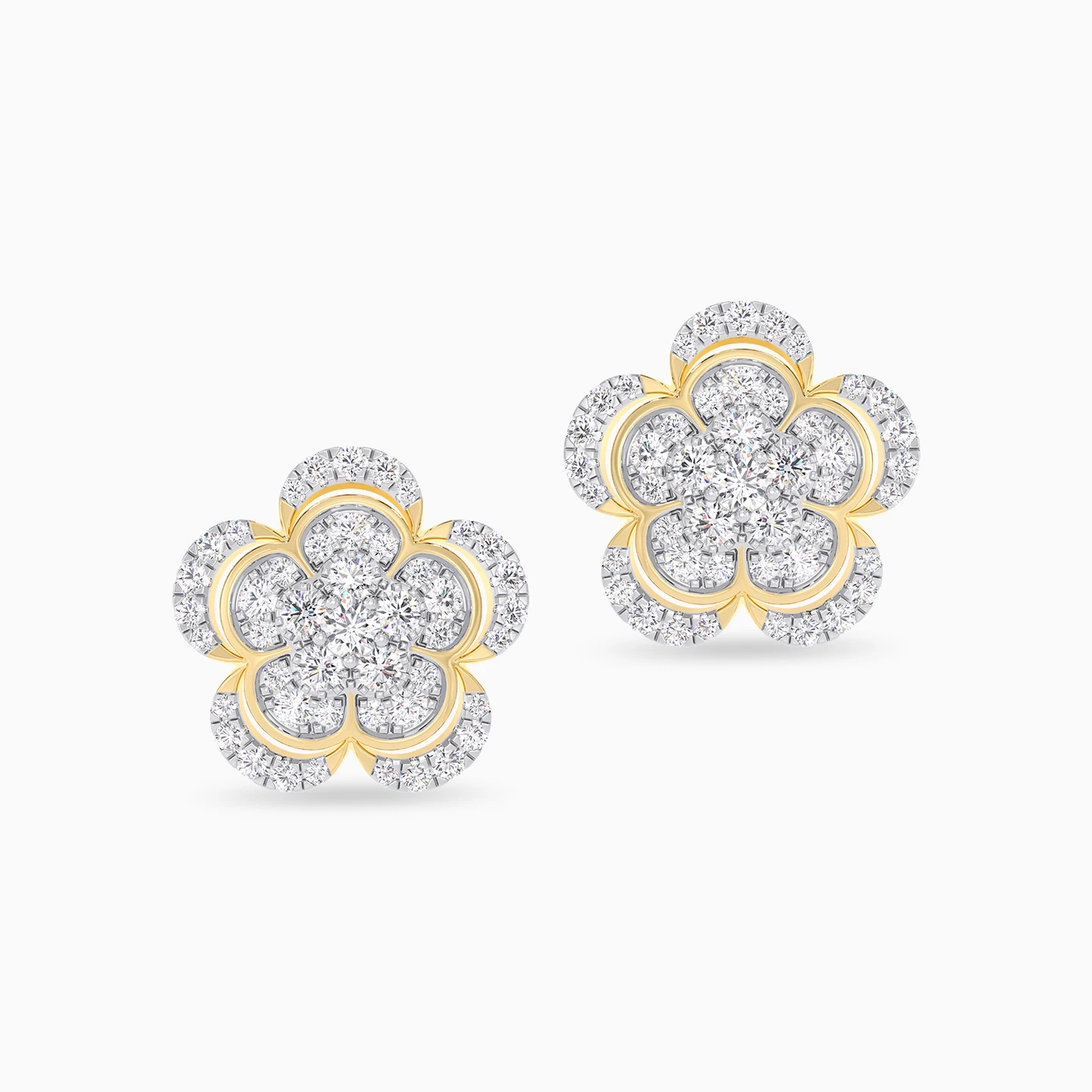 Floral layers Diamond Stud Earrings In 18K Gold - 4 Floral layers Diamond Stud Earrings In 18K Gold - 4