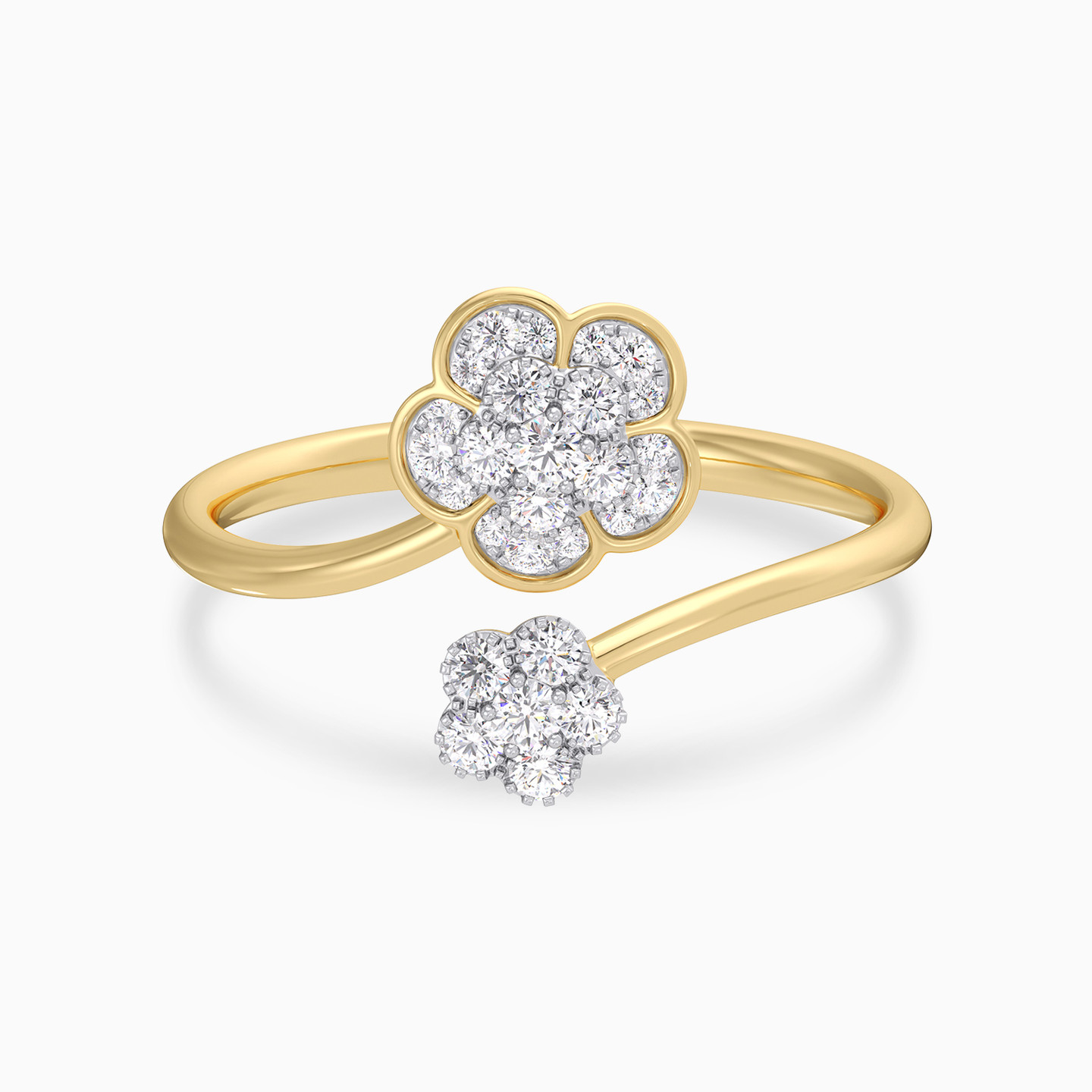 Two Flowers Diamond Bypass Ring In 18K Gold - 2 Two Flowers Diamond Bypass Ring In 18K Gold - 2