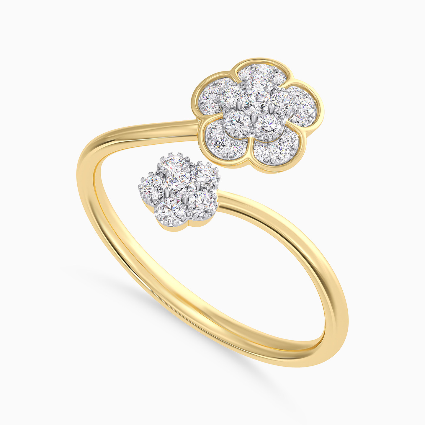 Two Flowers Diamond Bypass Ring In 18K Gold - 3 Two Flowers Diamond Bypass Ring In 18K Gold - 3