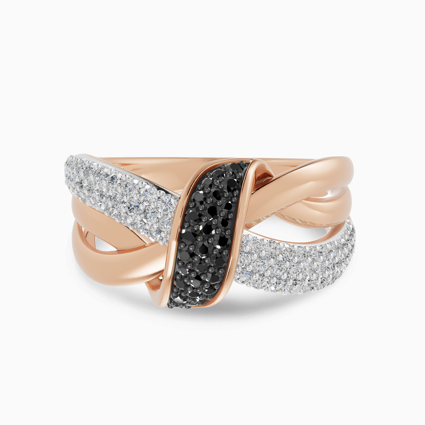 Intertwining BandsBlack Stones & Diamond Ring In 18K Gold - 3 Intertwining BandsBlack Stones & Diamond Ring In 18K Gold - 3