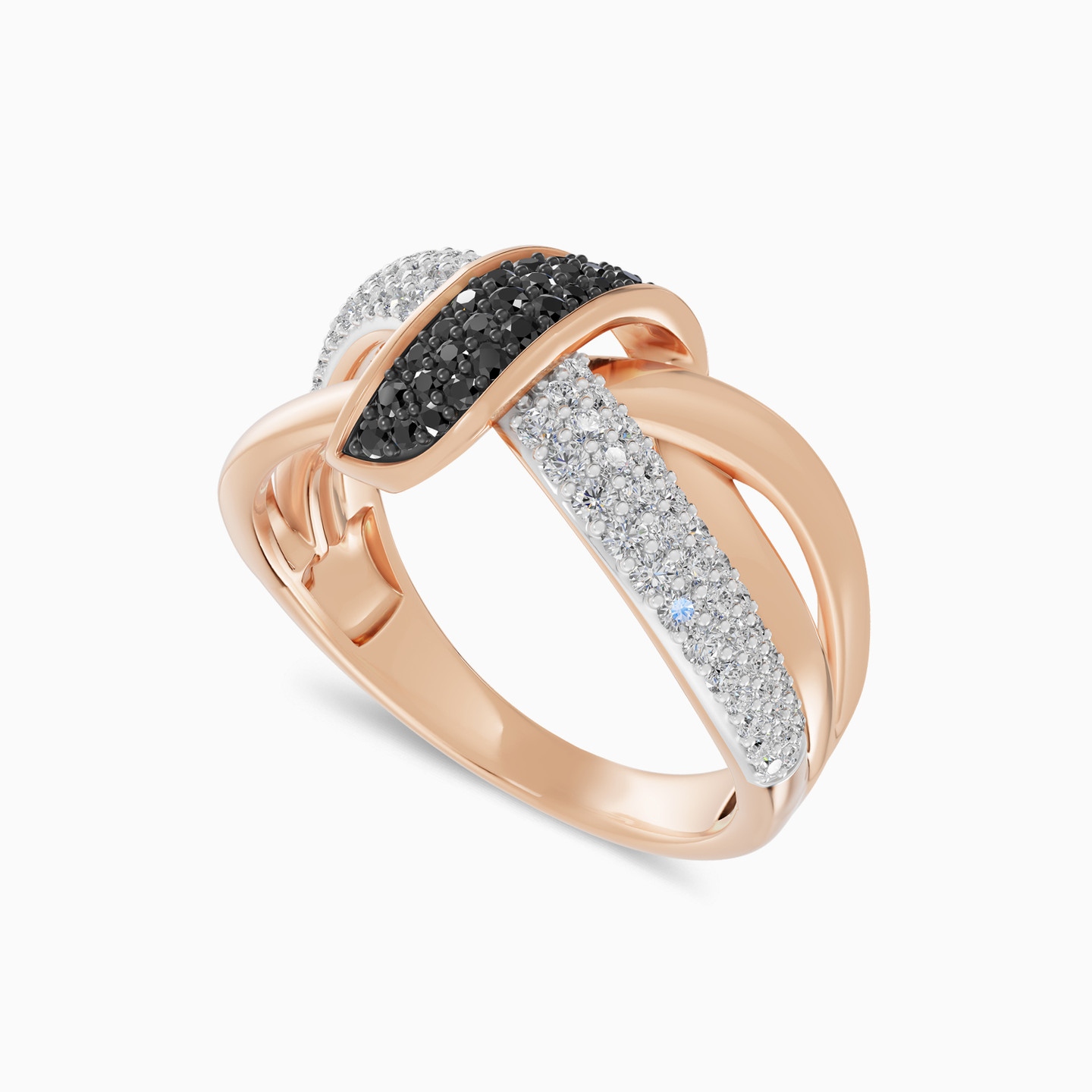 Intertwining BandsBlack Stones & Diamond Ring In 18K Gold - 5 Intertwining BandsBlack Stones & Diamond Ring In 18K Gold - 5