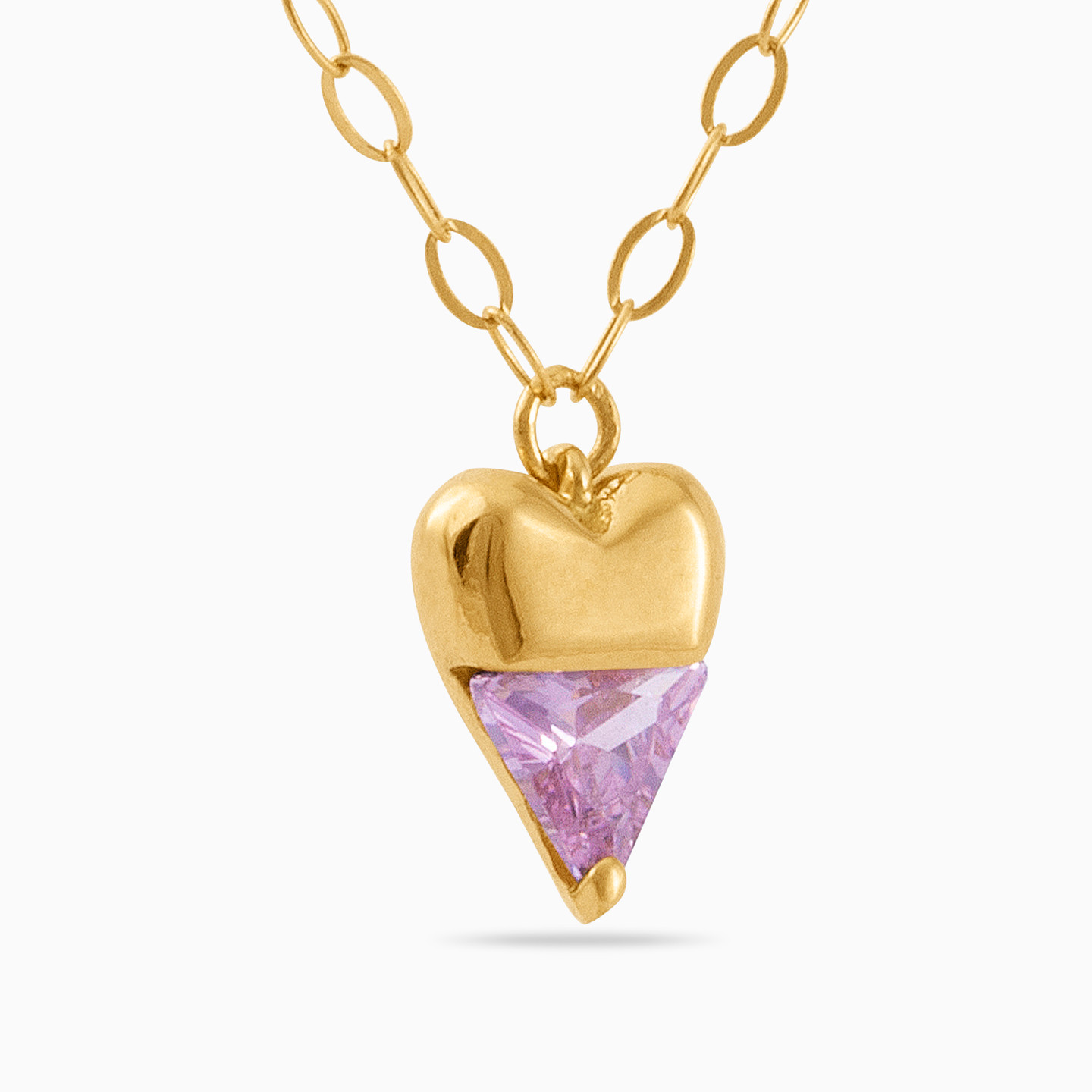 Heart Purple Stone Necklace In 18K Gold - 2 Heart Purple Stone Necklace In 18K Gold - 2