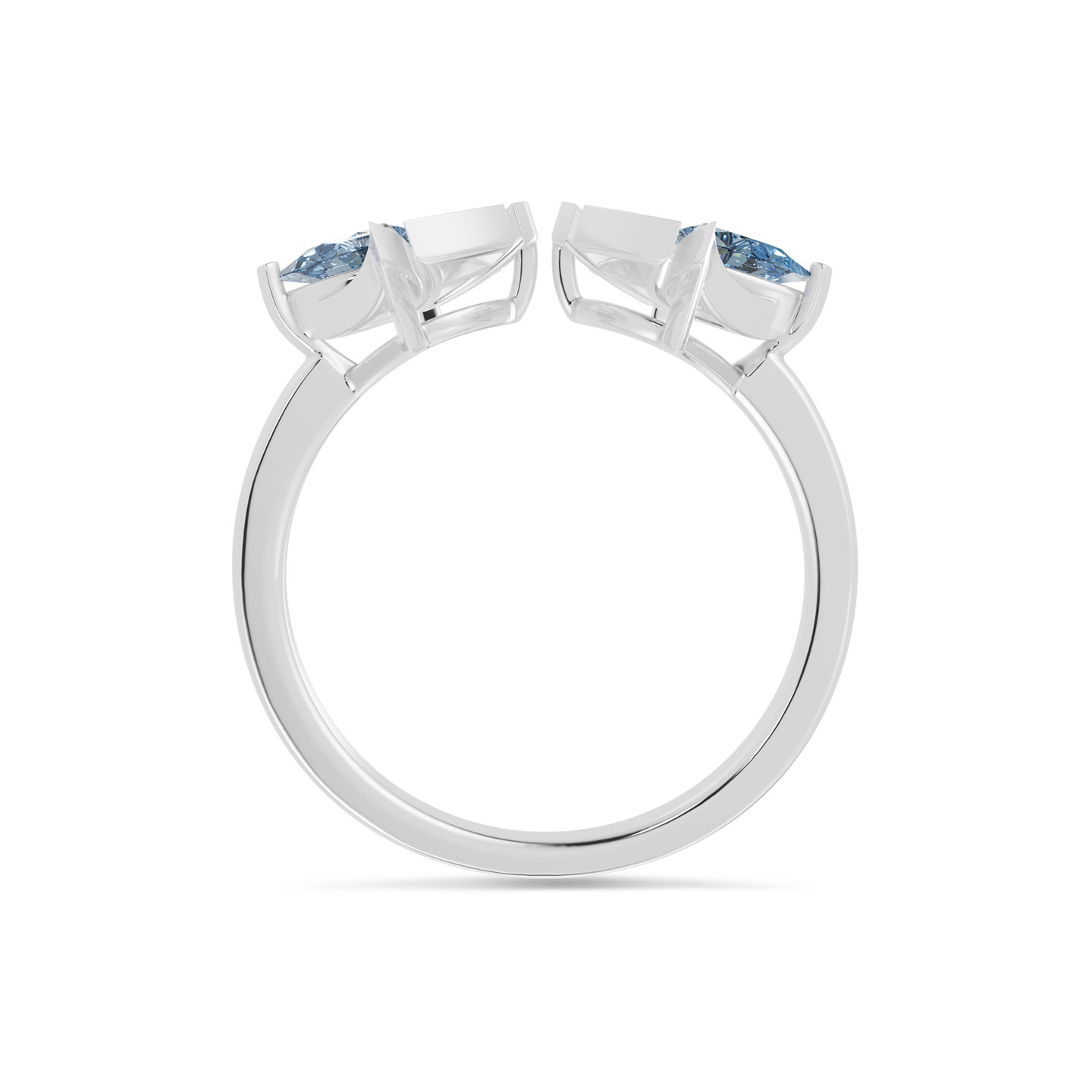 Fan Blue Stones & Diamond Open Ring In 18K Gold - 4 Fan Blue Stones & Diamond Open Ring In 18K Gold - 4
