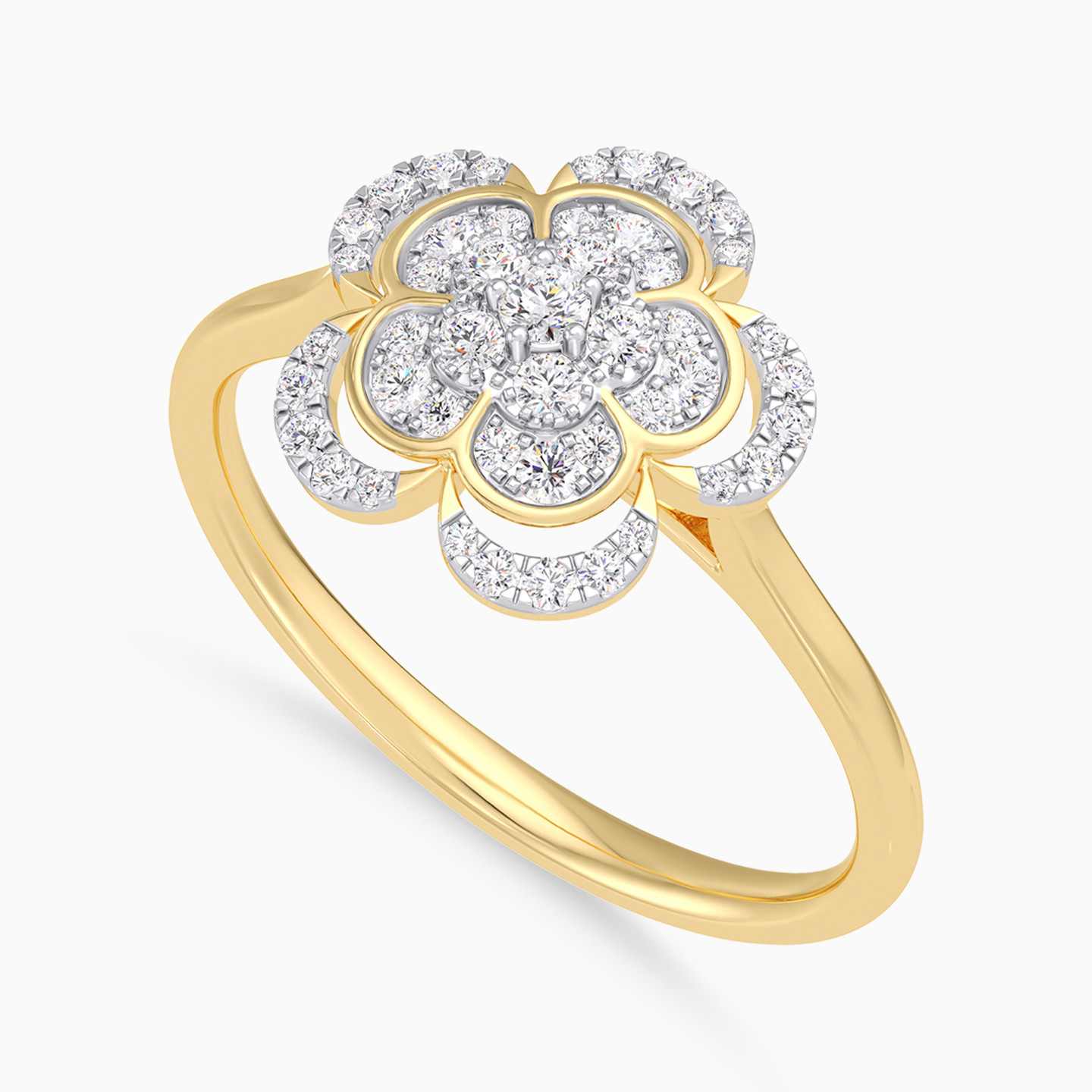 Floral layers Diamond Ring In 18K Gold - 3 Floral layers Diamond Ring In 18K Gold - 3