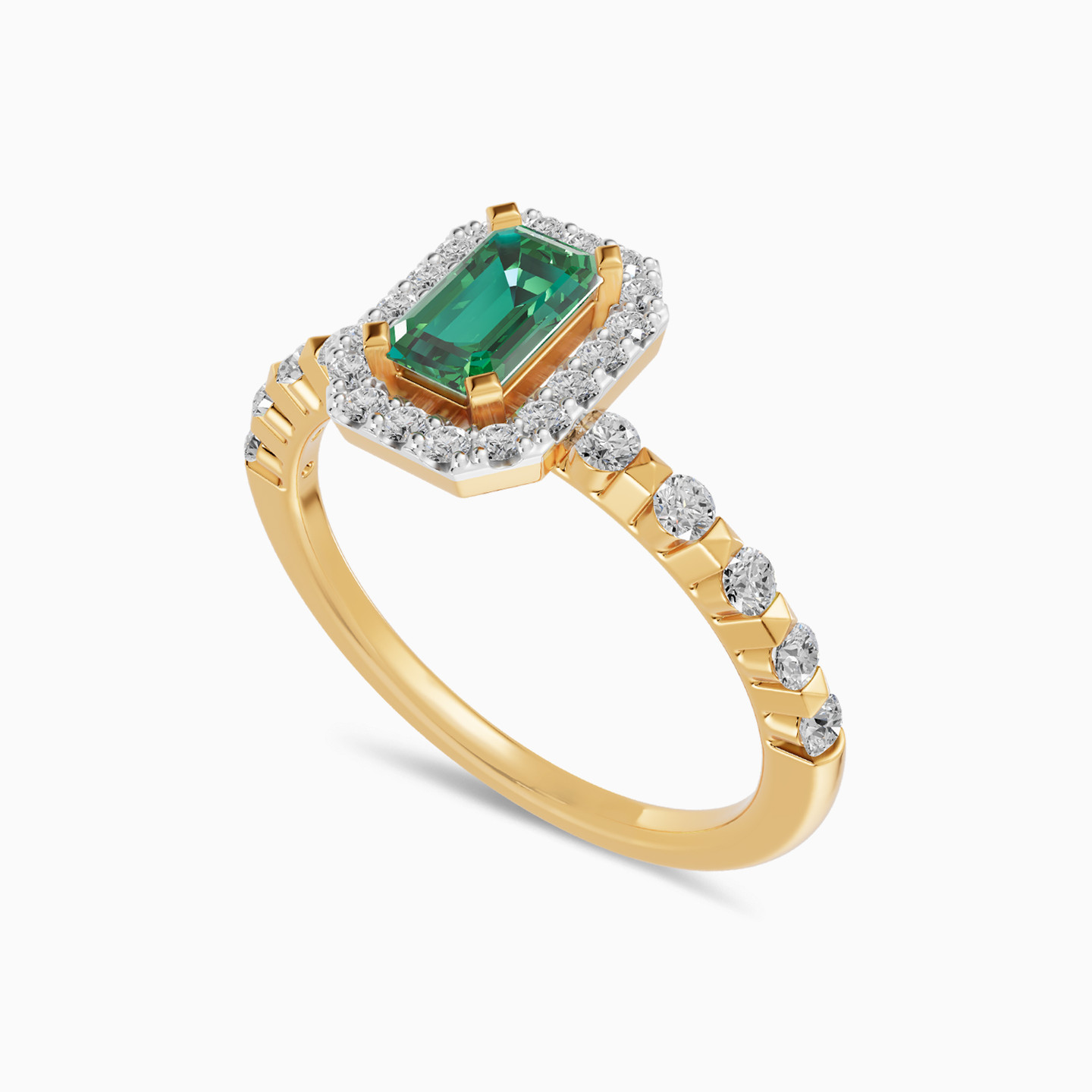 Rectangle Green Stone & Diamond Halo Ring In 18K Gold - 8 Rectangle Green Stone & Diamond Halo Ring In 18K Gold - 8