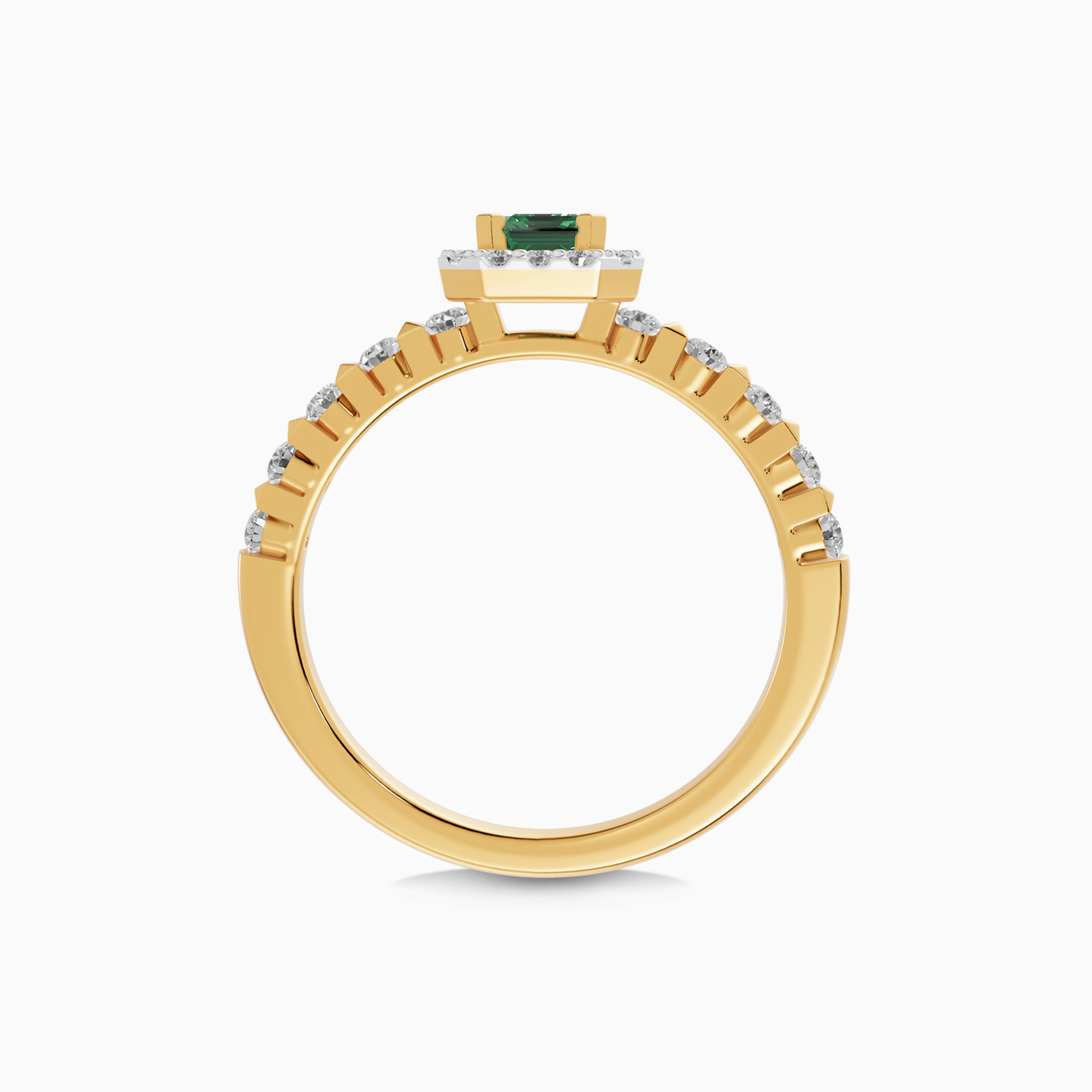 Rectangle Green Stone & Diamond Halo Ring In 18K Gold - 9 Rectangle Green Stone & Diamond Halo Ring In 18K Gold - 9