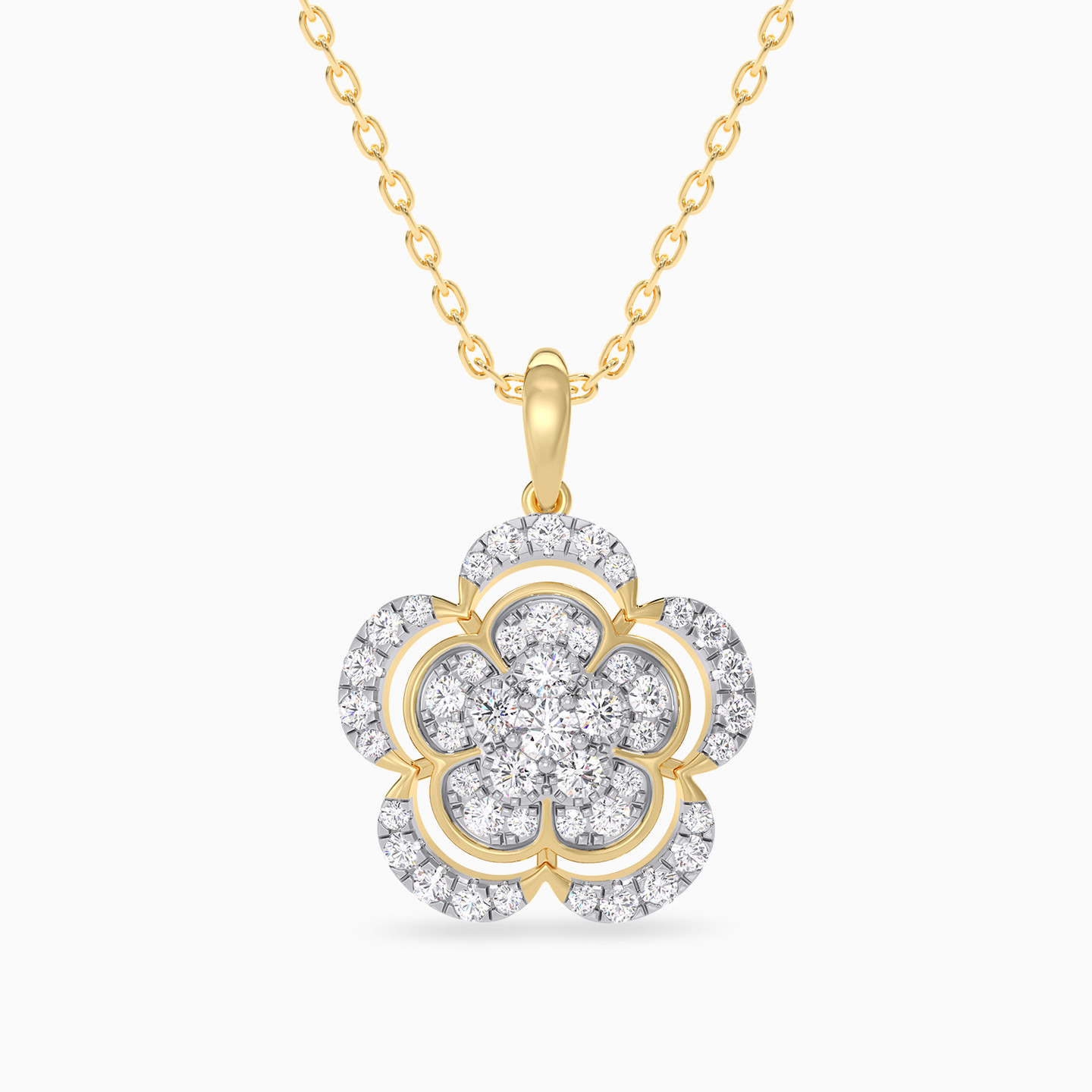 Floral layers Diamond Necklace In 18K Gold Floral layers Diamond Necklace In 18K Gold