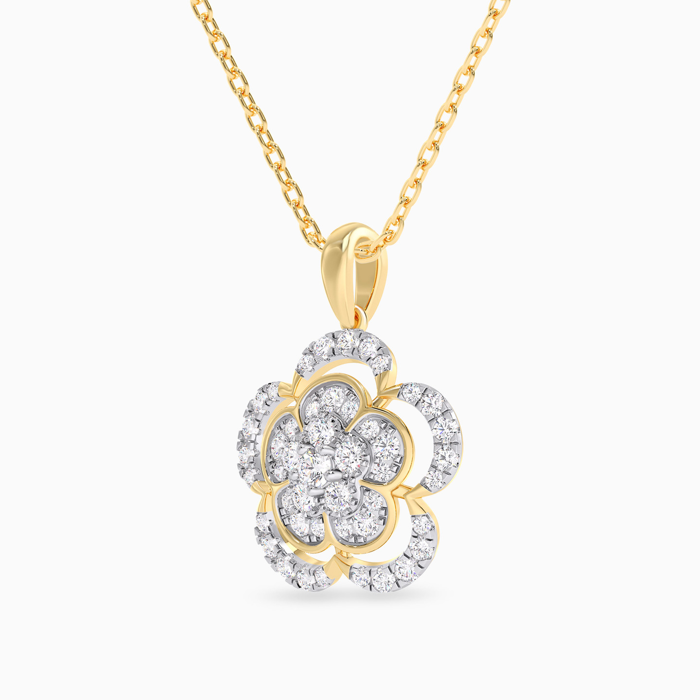 Floral layers Diamond Necklace In 18K Gold - 2 Floral layers Diamond Necklace In 18K Gold - 2