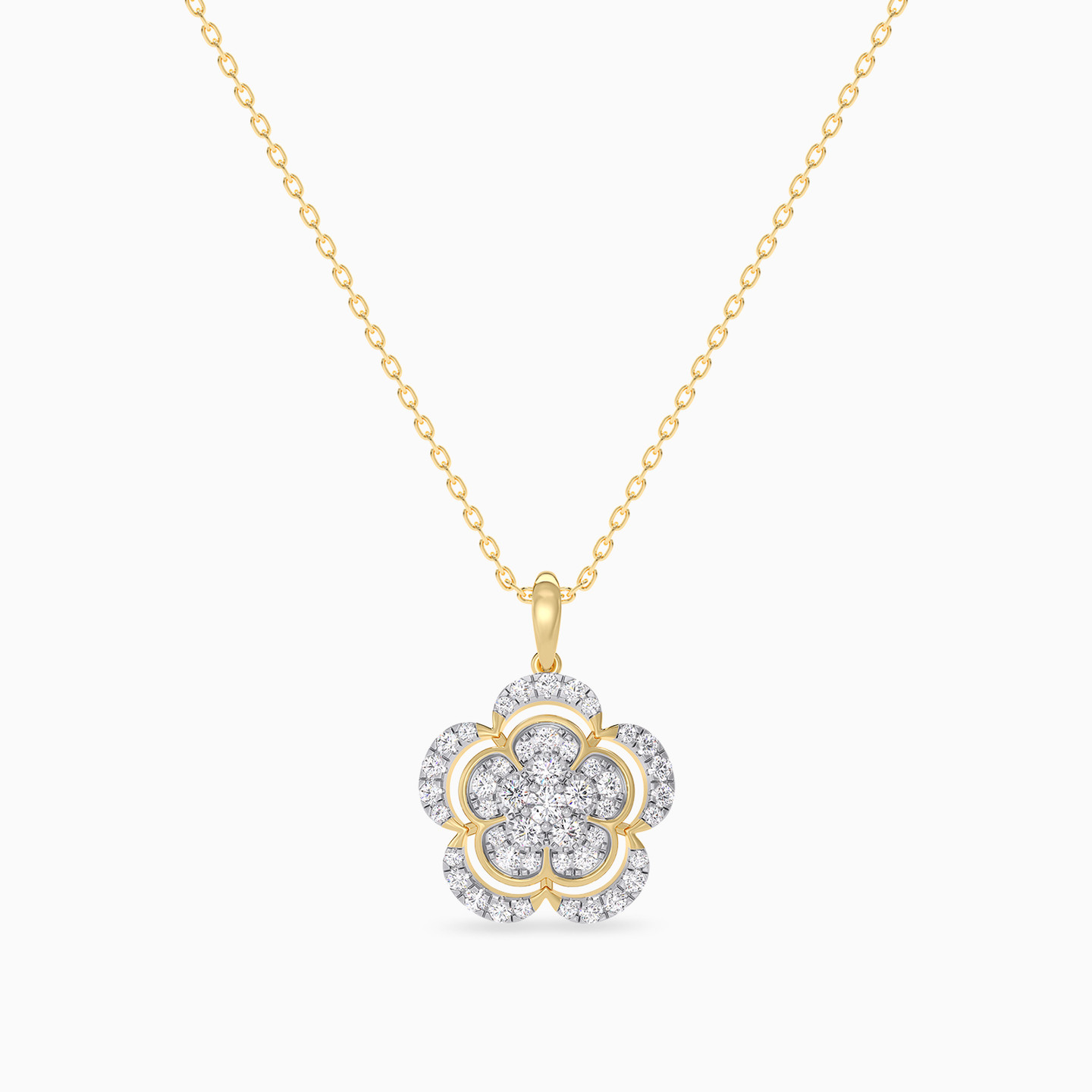 Floral layers Diamond Necklace In 18K Gold - 3 Floral layers Diamond Necklace In 18K Gold - 3