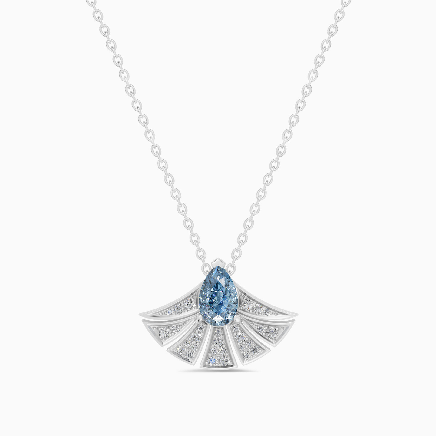 Solo Fan Shaped Blue Stone & Diamond Necklace In 18K Gold Solo Fan Shaped Blue Stone & Diamond Necklace In 18K Gold