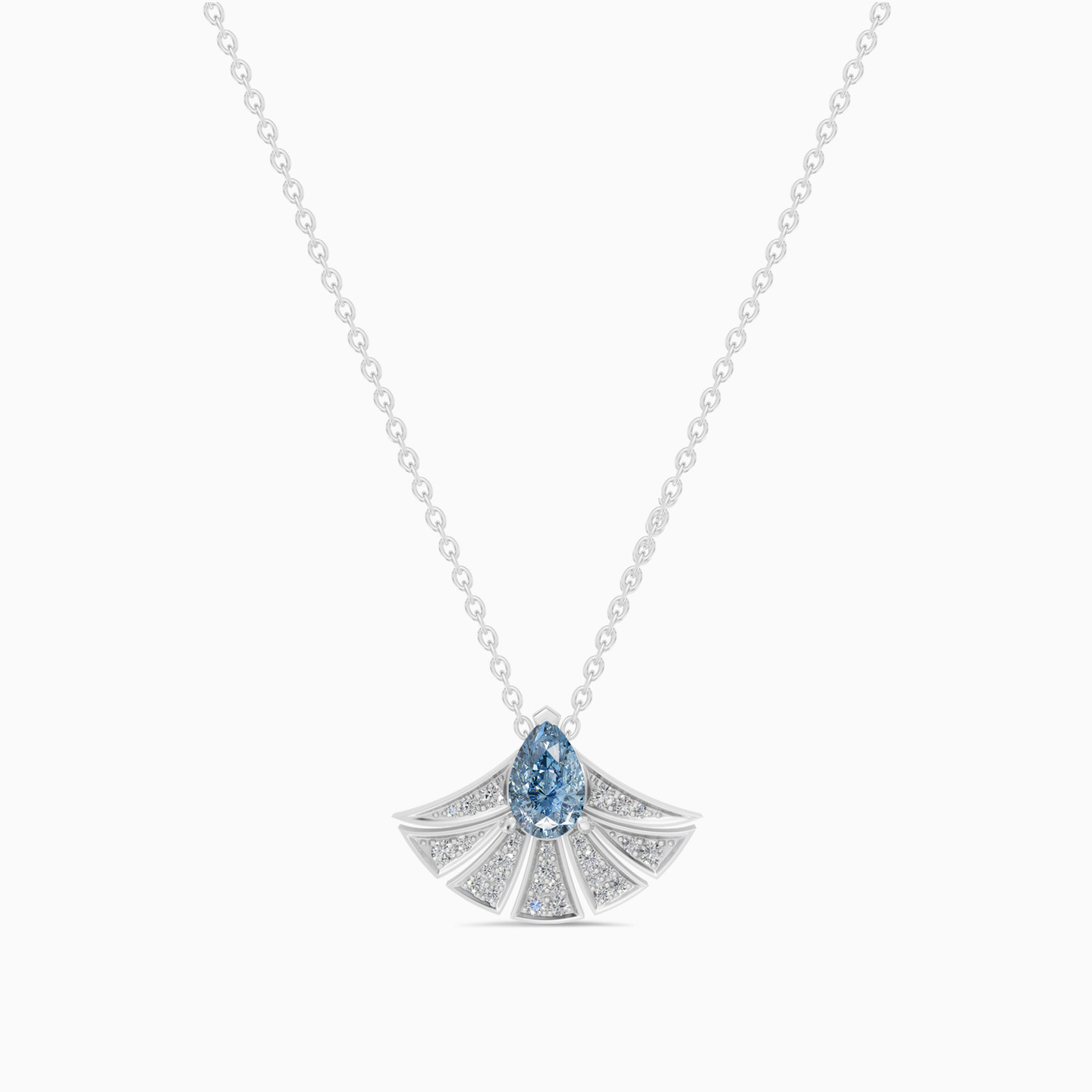 Solo Fan Shaped Blue Stone & Diamond Necklace In 18K Gold - 4 Solo Fan Shaped Blue Stone & Diamond Necklace In 18K Gold - 4