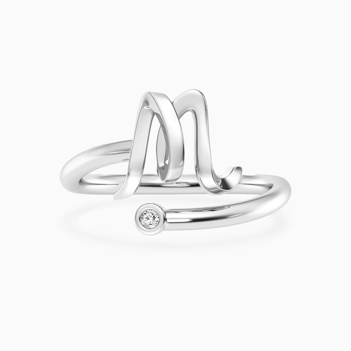Letter (M) Lab Grown Diamonds Sterling Silver Ring Letter (M) Lab Grown Diamonds Sterling Silver Ring