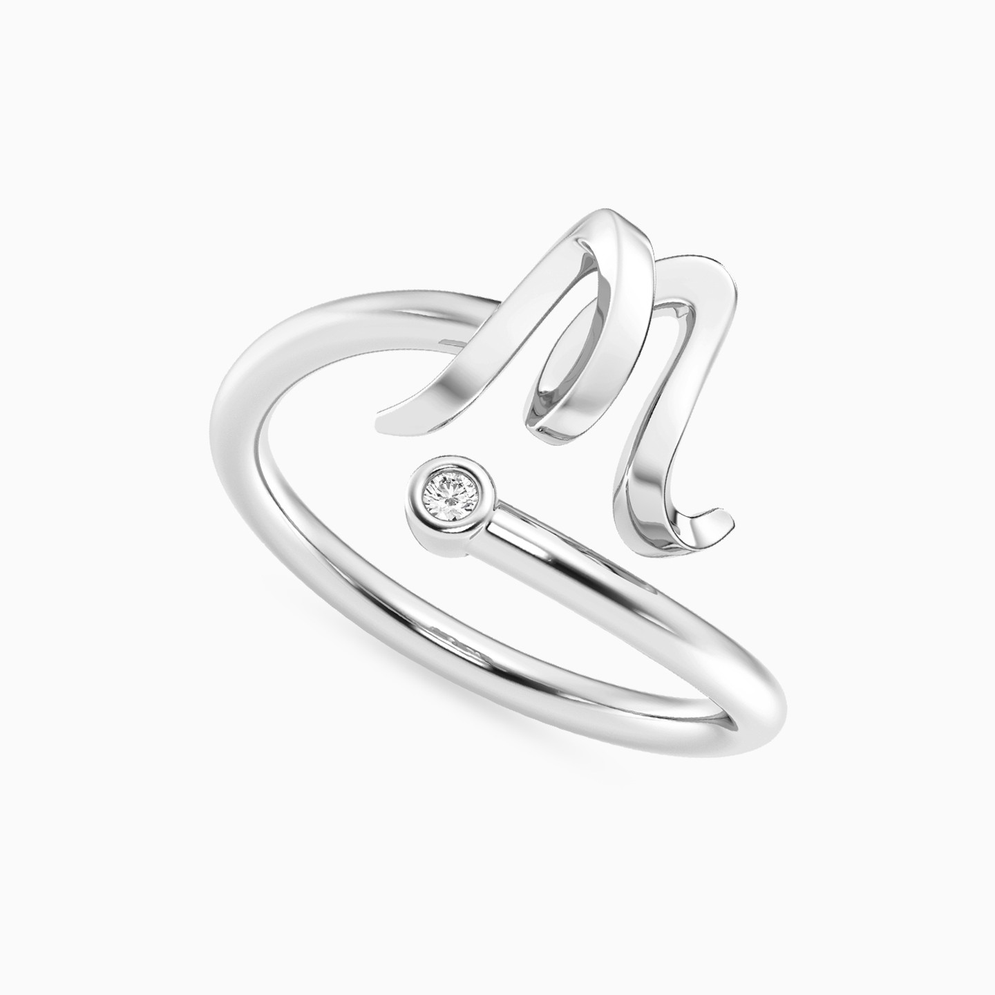 Letter (M) Lab Grown Diamonds Sterling Silver Ring - 2 Letter (M) Lab Grown Diamonds Sterling Silver Ring - 2