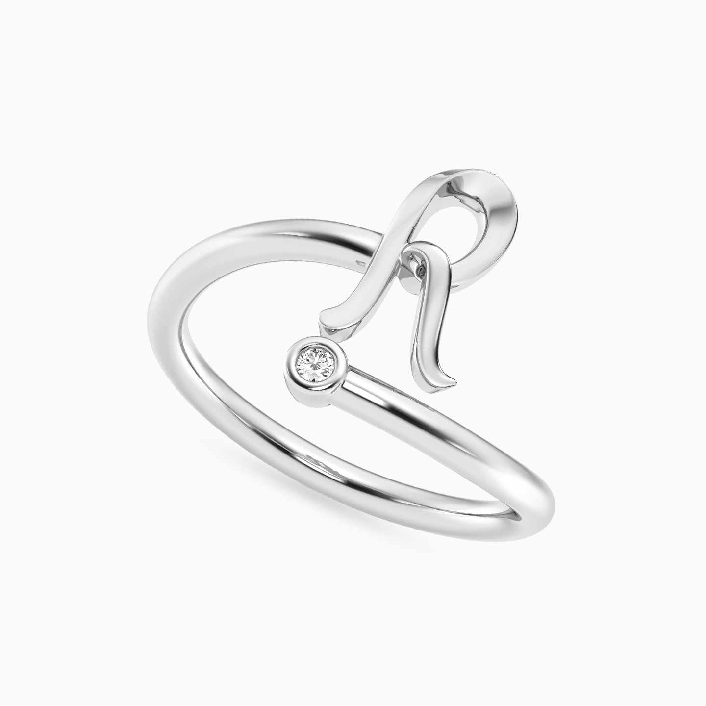 Letter (R) Lab Grown Diamonds Sterling Silver Ring - 2 Letter (R) Lab Grown Diamonds Sterling Silver Ring - 2