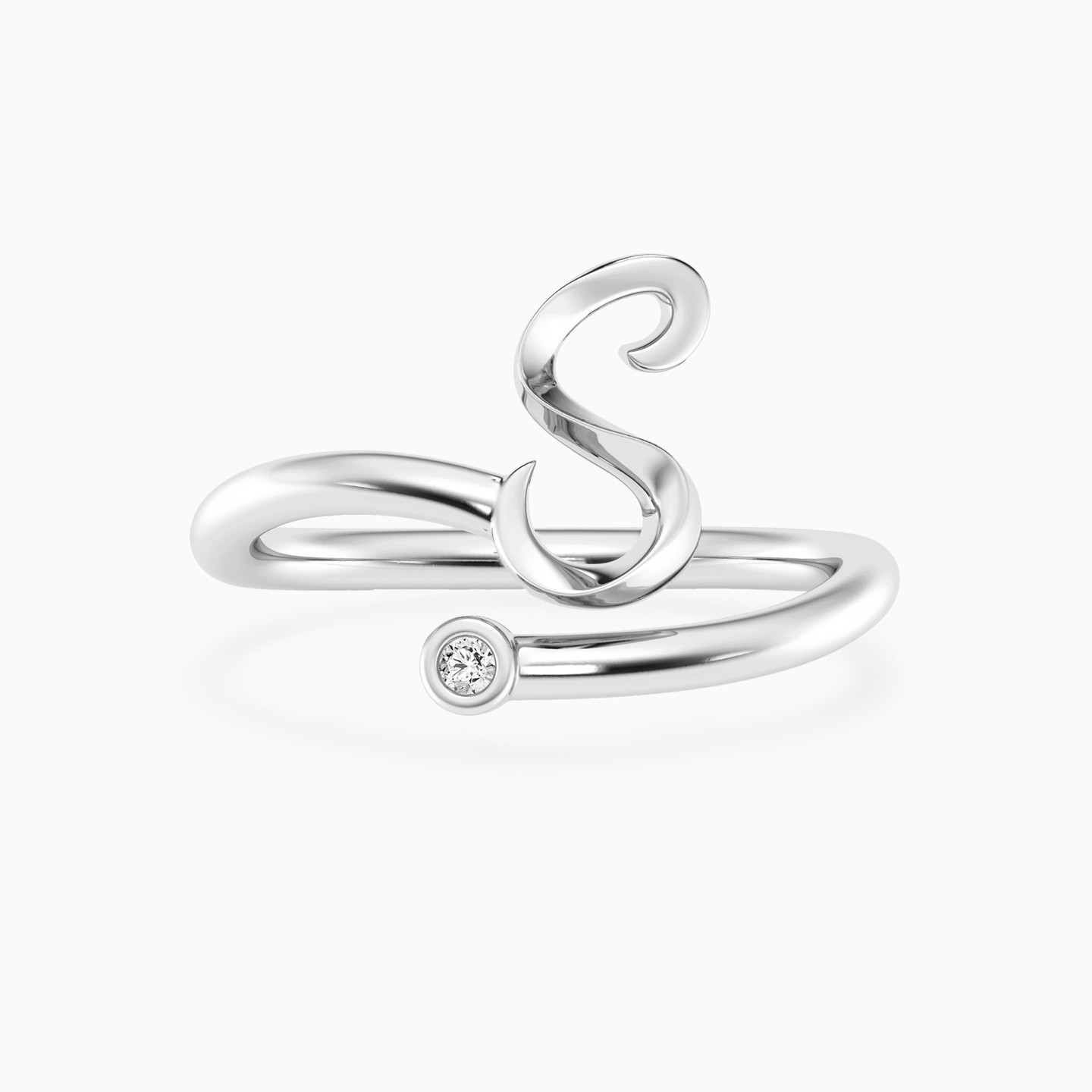 Letter (S) Lab Grown Diamonds Sterling Silver Ring Letter (S) Lab Grown Diamonds Sterling Silver Ring