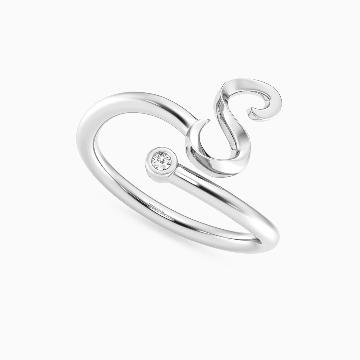 Letter (S) Lab Grown Diamonds Sterling Silver Ring - 2 Letter (S) Lab Grown Diamonds Sterling Silver Ring - 2