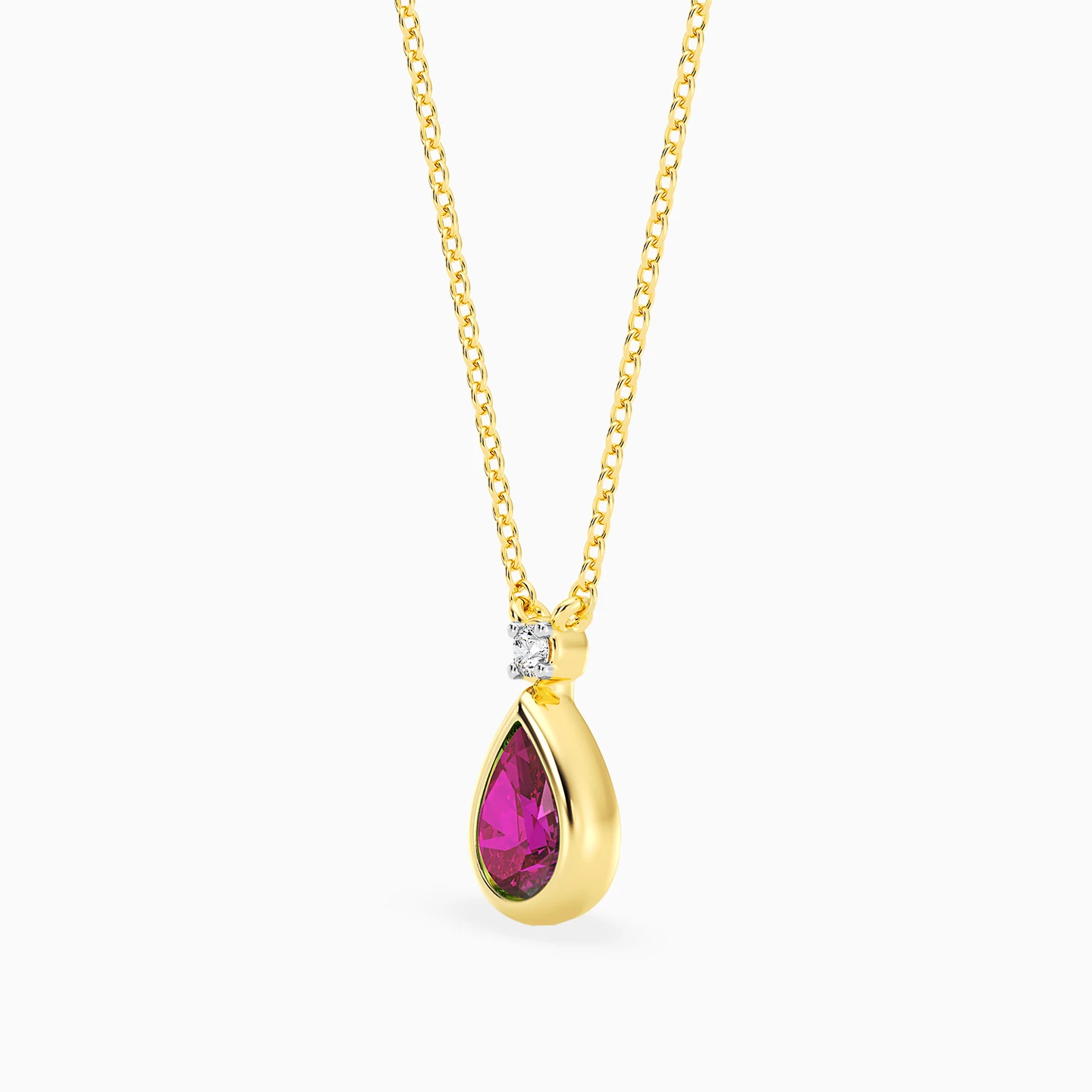 Pear Pink Stone & Lab Grown Diamonds Gold Plated Necklace - 2 Pear Pink Stone & Lab Grown Diamonds Gold Plated Necklace - 2