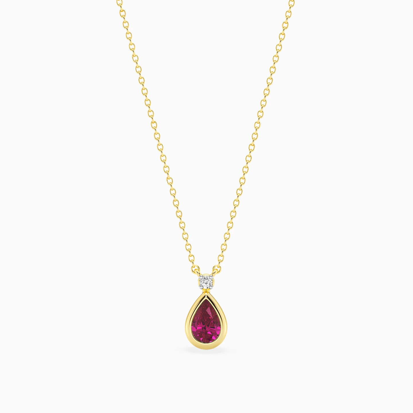 Pear Pink Stone & Lab Grown Diamonds Gold Plated Necklace - 3 Pear Pink Stone & Lab Grown Diamonds Gold Plated Necklace - 3