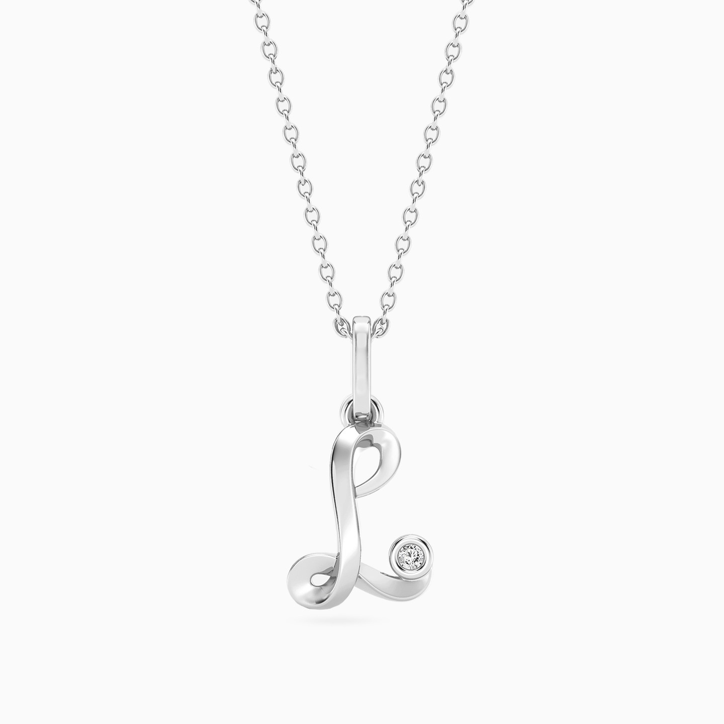 Letter (L) Lab Grown Diamonds Sterling Silver Necklace Letter (L) Lab Grown Diamonds Sterling Silver Necklace