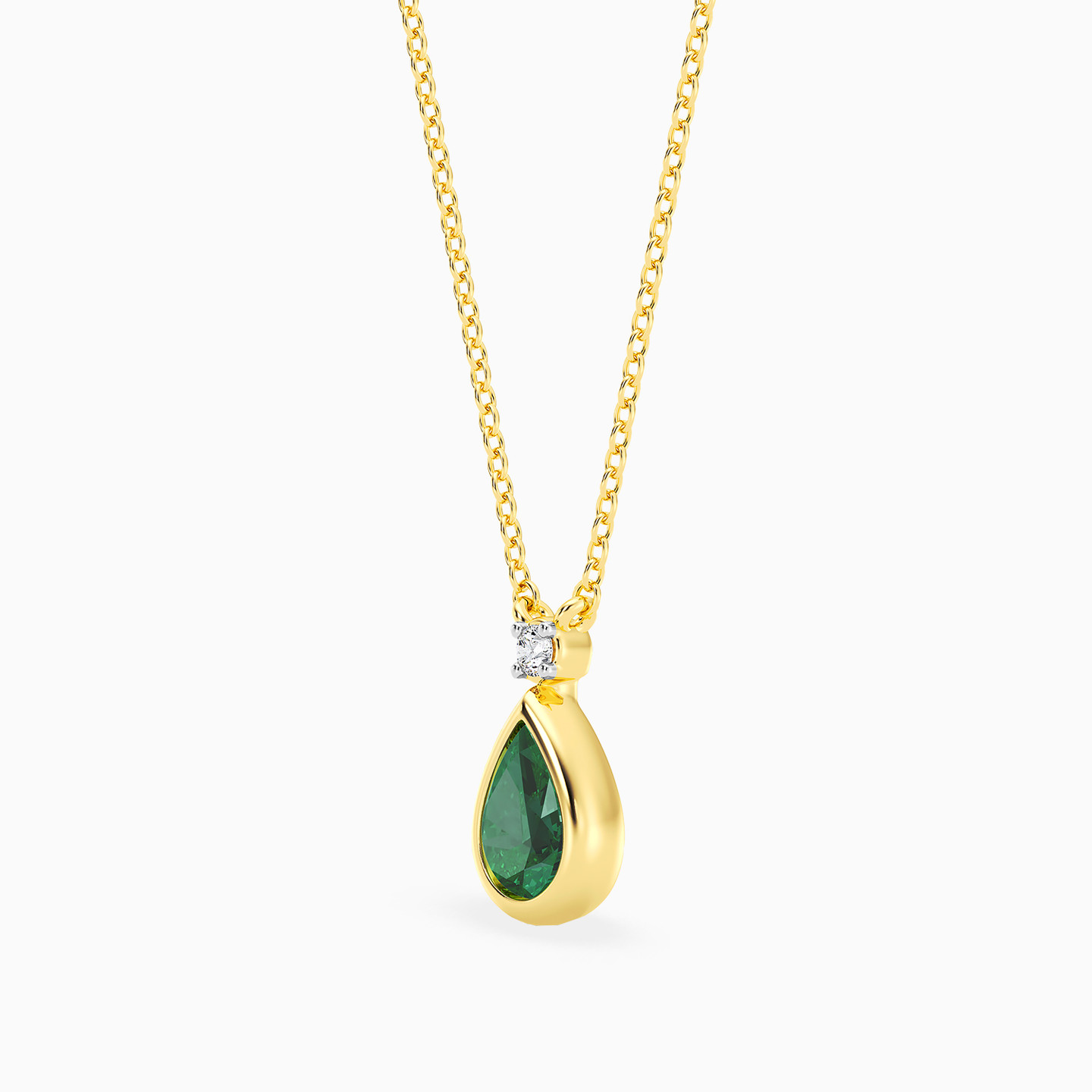 Pear Green Stone & Lab Grown Diamonds Gold Plated Necklace - 2 Pear Green Stone & Lab Grown Diamonds Gold Plated Necklace - 2