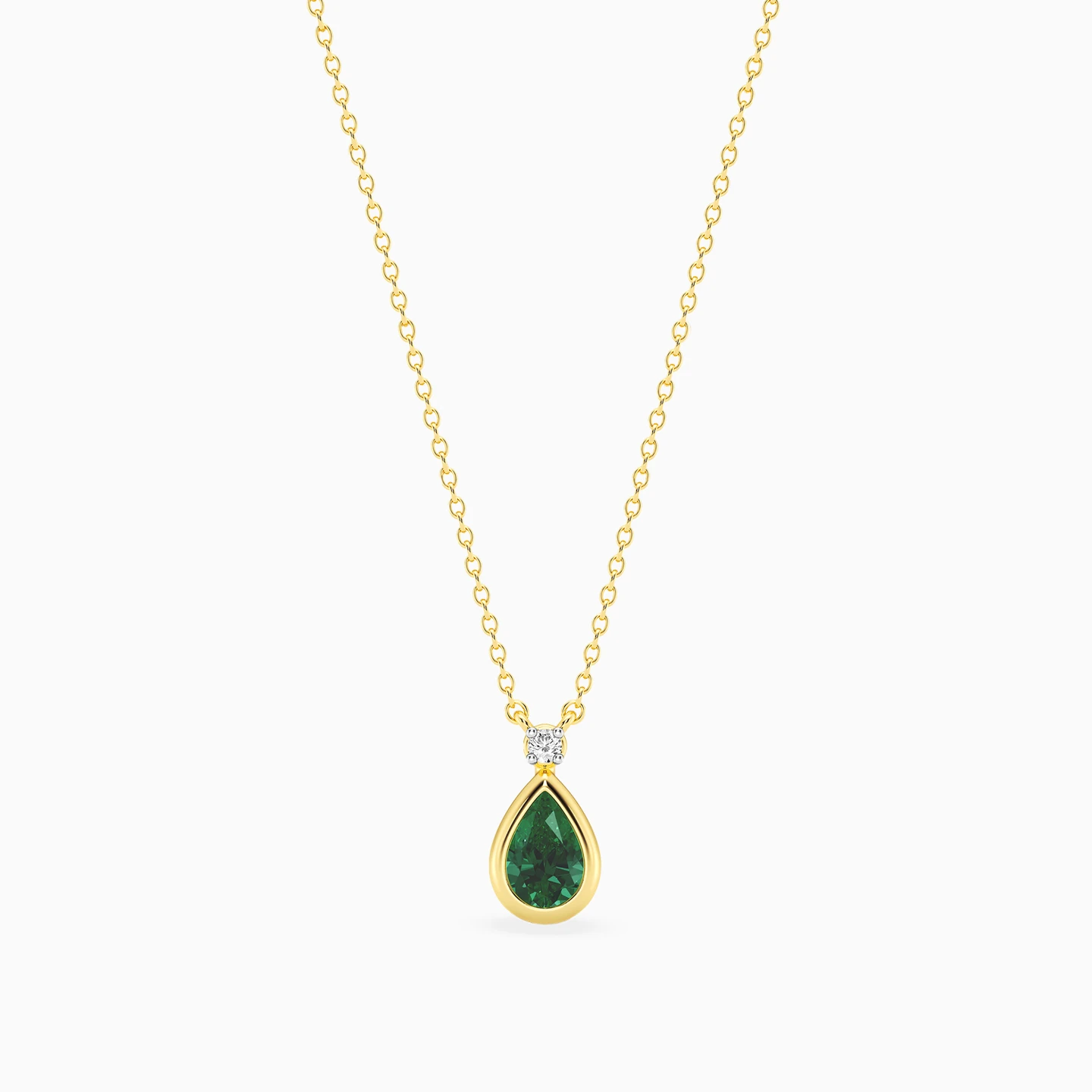 Pear Green Stone & Lab Grown Diamonds Gold Plated Necklace - 3 Pear Green Stone & Lab Grown Diamonds Gold Plated Necklace - 3