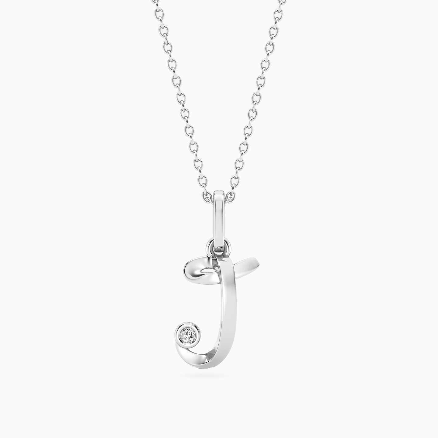 Letter (J) Lab Grown Diamonds Sterling Silver Necklace Letter (J) Lab Grown Diamonds Sterling Silver Necklace