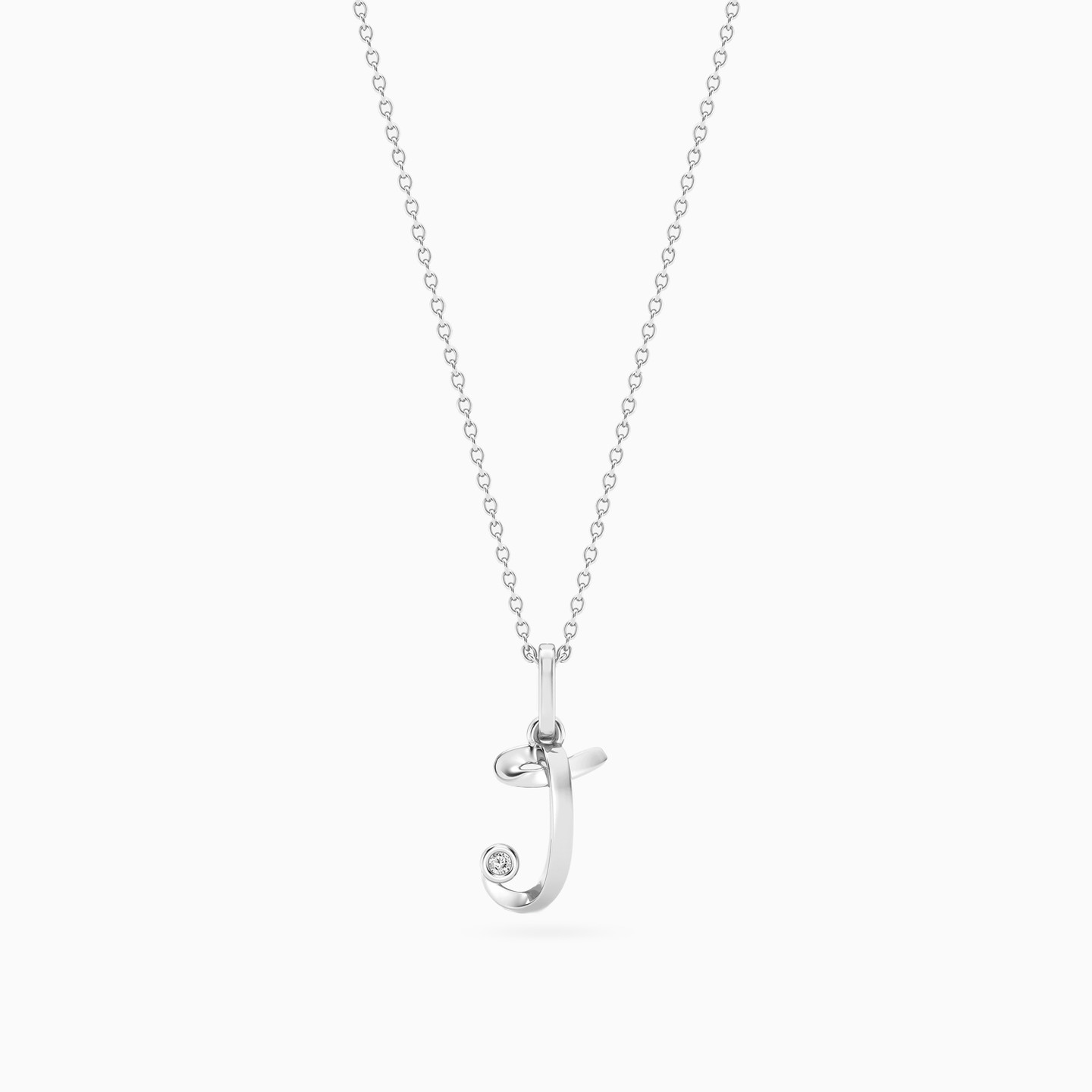 Letter (J) Lab Grown Diamonds Sterling Silver Necklace - 4 Letter (J) Lab Grown Diamonds Sterling Silver Necklace - 4