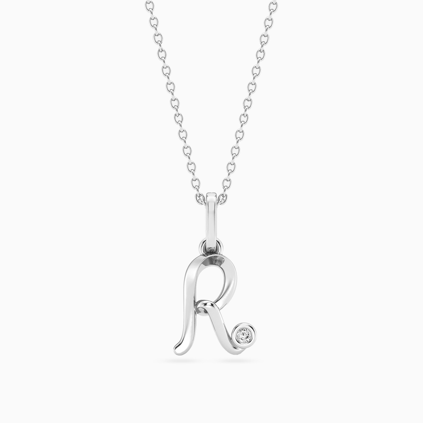 Letter (R) Lab Grown Diamonds Sterling Silver Necklace Letter (R) Lab Grown Diamonds Sterling Silver Necklace