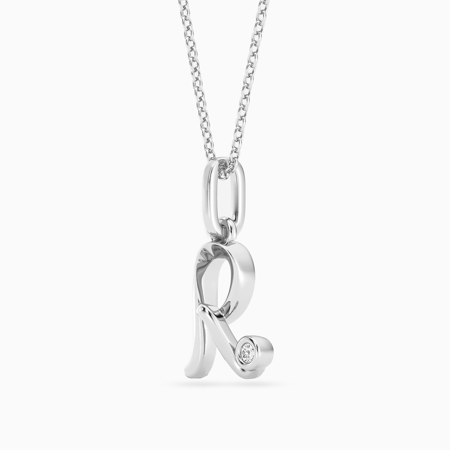 Letter (R) Lab Grown Diamonds Sterling Silver Necklace - 2 Letter (R) Lab Grown Diamonds Sterling Silver Necklace - 2