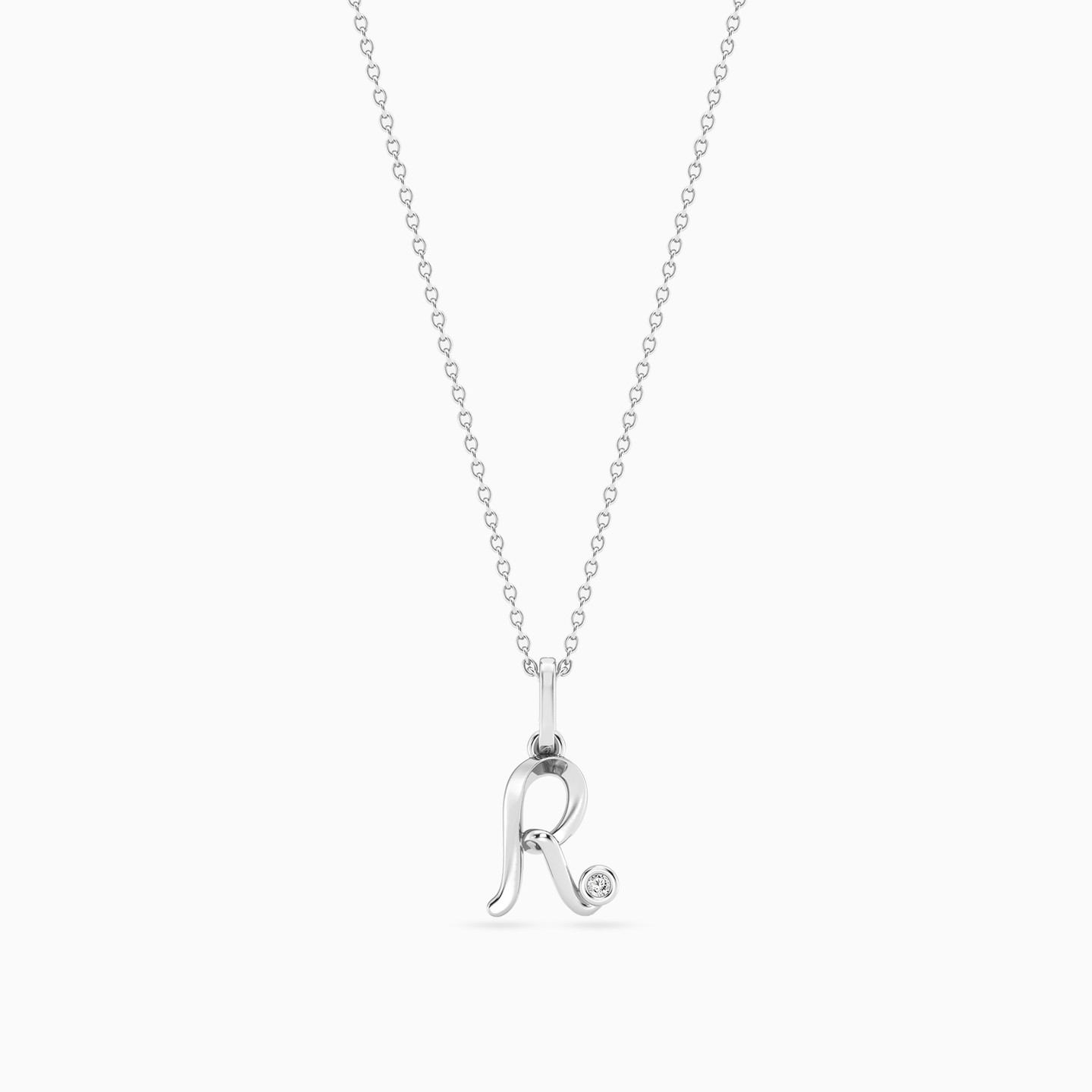 Letter (R) Lab Grown Diamonds Sterling Silver Necklace - 3 Letter (R) Lab Grown Diamonds Sterling Silver Necklace - 3