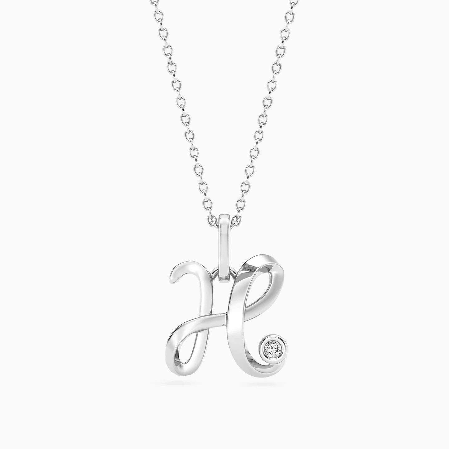 Letter (H) Lab Grown Diamonds Sterling Silver Necklace Letter (H) Lab Grown Diamonds Sterling Silver Necklace