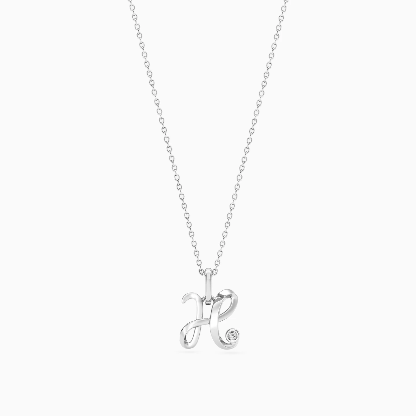 Letter (H) Lab Grown Diamonds Sterling Silver Necklace - 4 Letter (H) Lab Grown Diamonds Sterling Silver Necklace - 4