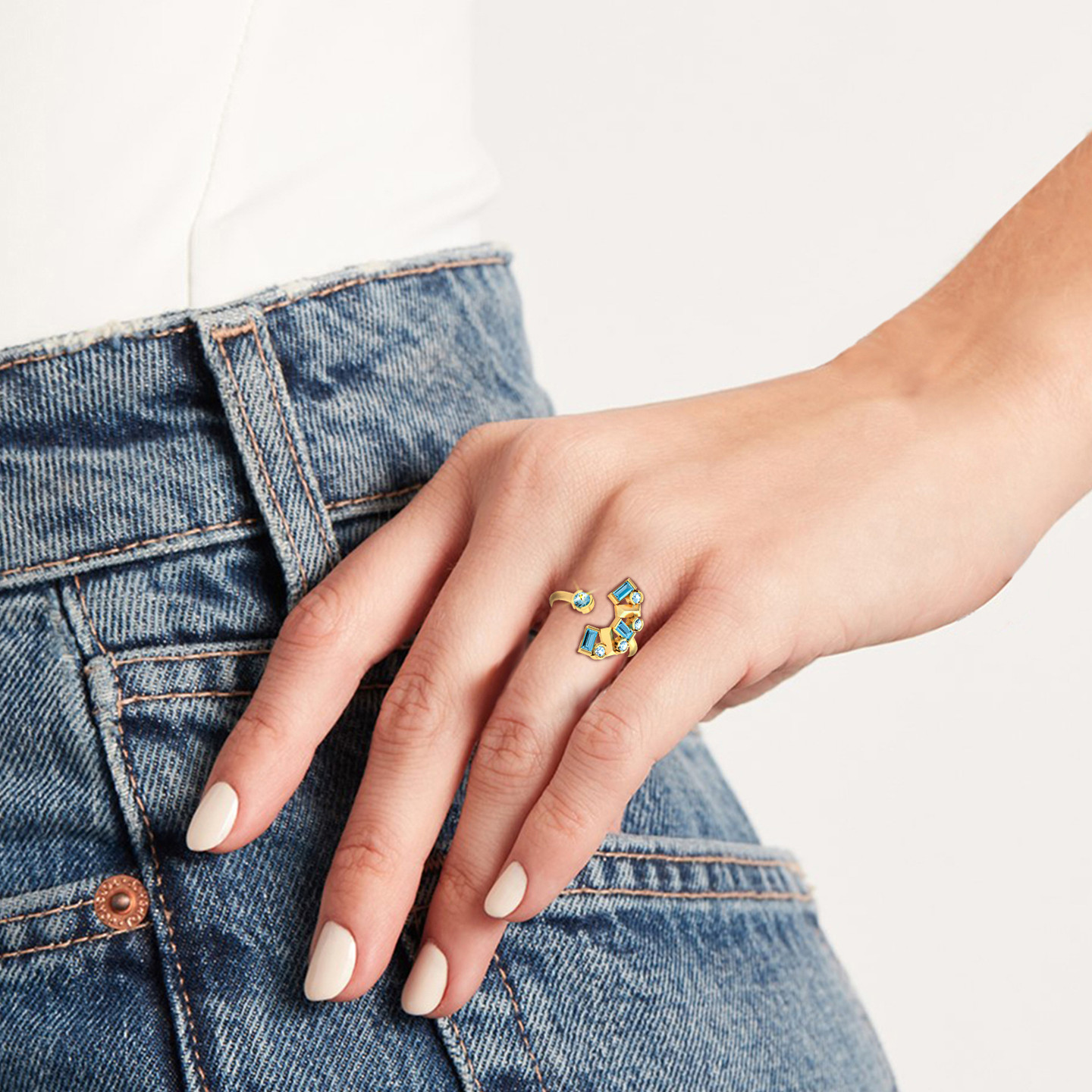 Multishaped Colored Stones Two Headed Ring in 18K Gold - 4 Multishaped Colored Stones Two Headed Ring in 18K Gold - 4