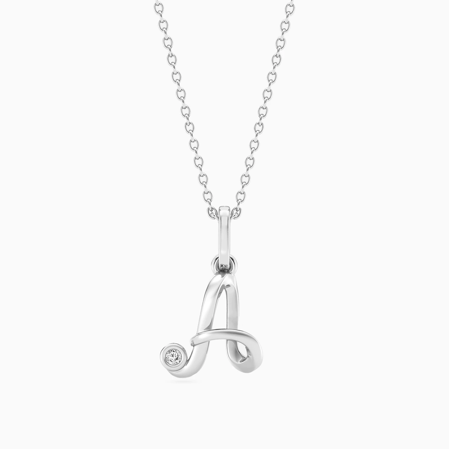 Letter (A) Lab Grown Diamonds Sterling Silver Necklace Letter (A) Lab Grown Diamonds Sterling Silver Necklace