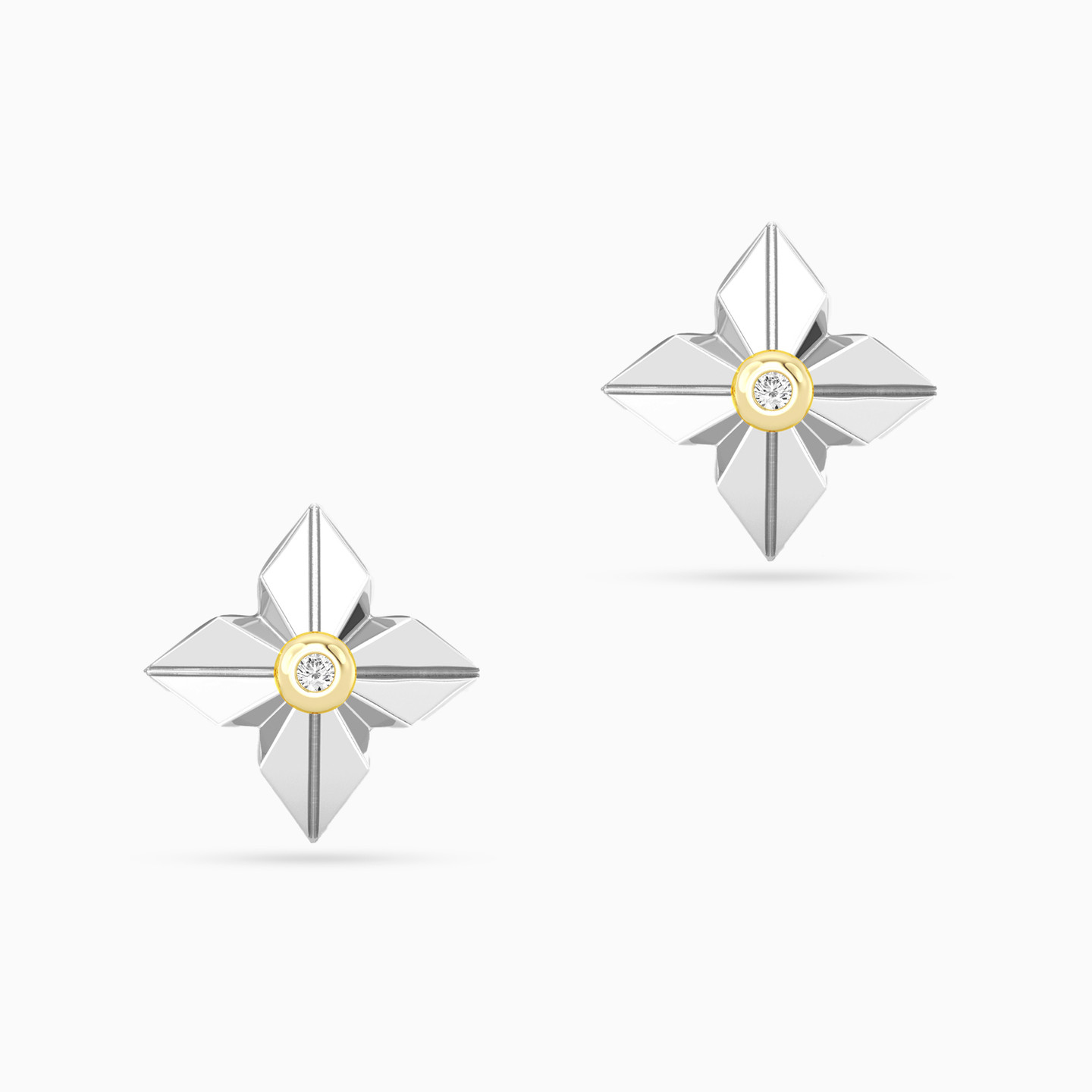 Floral Star Lab Grown Diamonds Sterling Silver Stud Earrings - 2 Floral Star Lab Grown Diamonds Sterling Silver Stud Earrings - 2