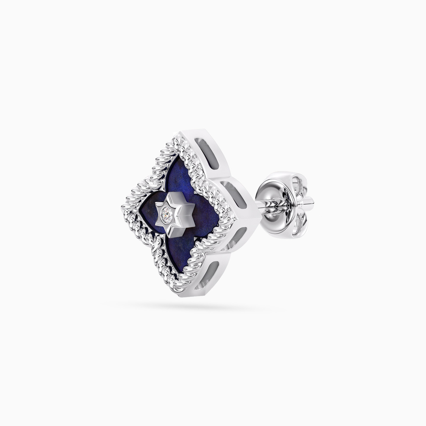 Quatrefoil Flower Blue Stone & Lab Grown Diamonds Sterling Silver Stud Earrings - 3 Quatrefoil Flower Blue Stone & Lab Grown Diamonds Sterling Silver Stud Earrings - 3