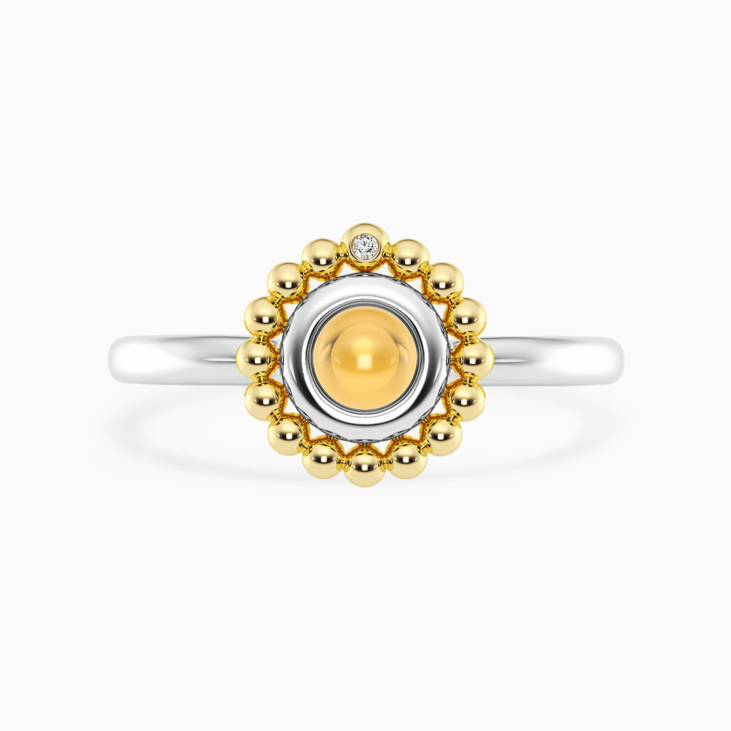 خاتم فضة إسترليني شكل دائري مزين بألماس مختبرات وحجر أصفر