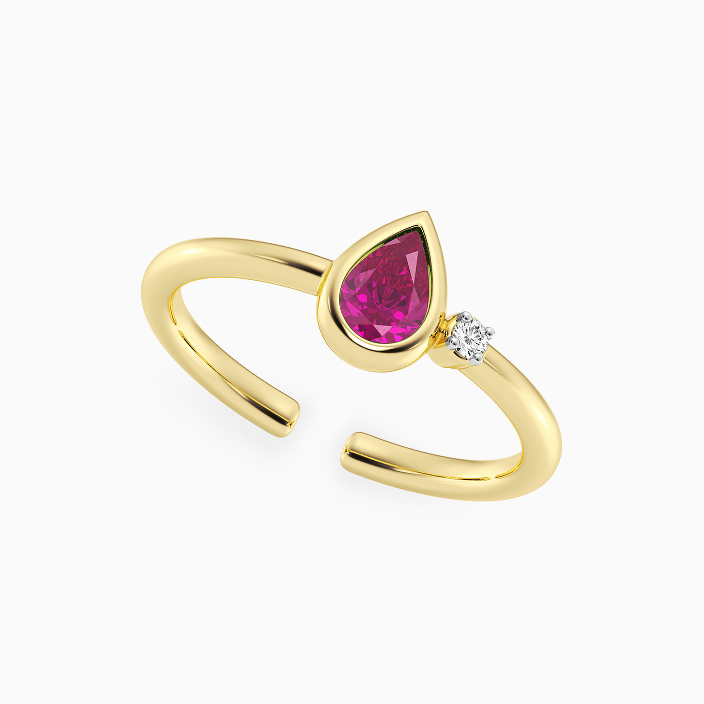 Pear Pink Stone & Lab Grown Diamonds Gold Plated Ring - 3 Pear Pink Stone & Lab Grown Diamonds Gold Plated Ring - 3