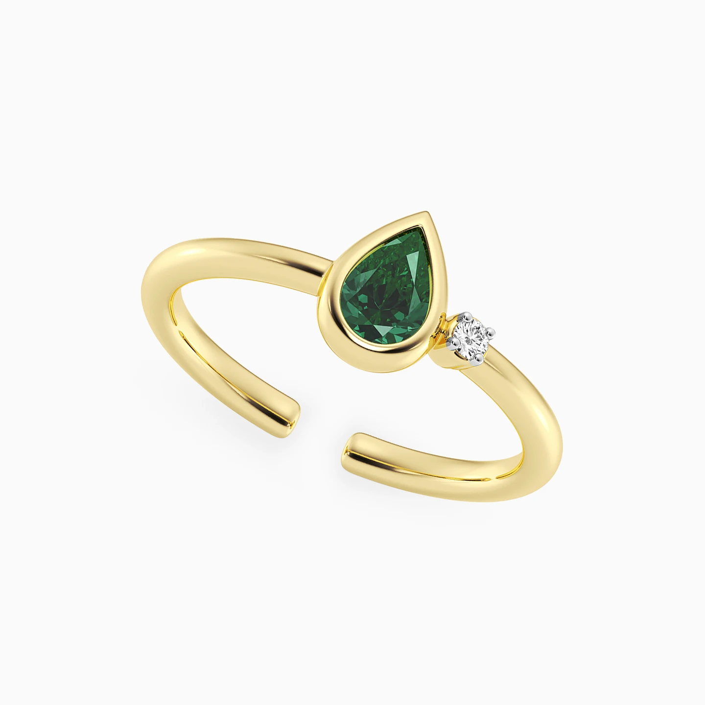 Pear Green Stone & Lab Grown Diamonds Gold Plated Ring - 3 Pear Green Stone & Lab Grown Diamonds Gold Plated Ring - 3