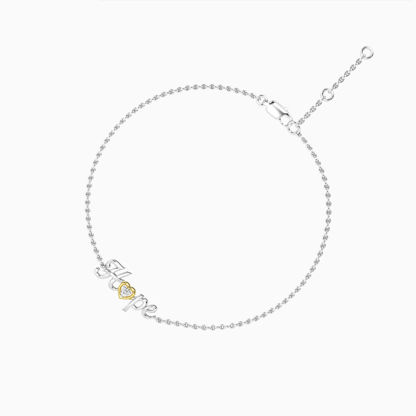 (Hope) word Lab Grown Diamonds Sterling Silver Chain Bracelet - 2 (Hope) word Lab Grown Diamonds Sterling Silver Chain Bracelet - 2