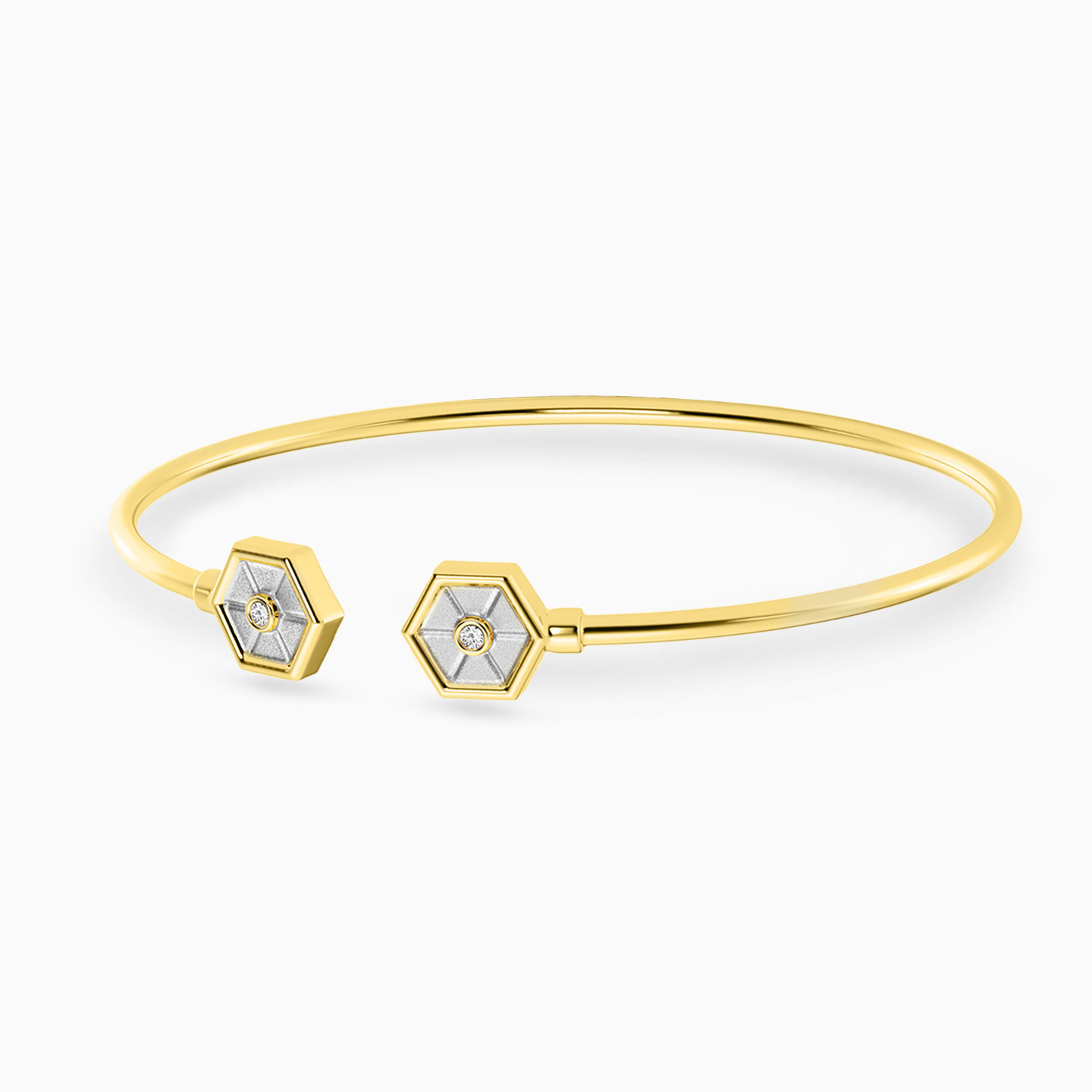 Hexagon Lab Grown Diamonds Gold Plated Cuff Bracelet - 3 Hexagon Lab Grown Diamonds Gold Plated Cuff Bracelet - 3